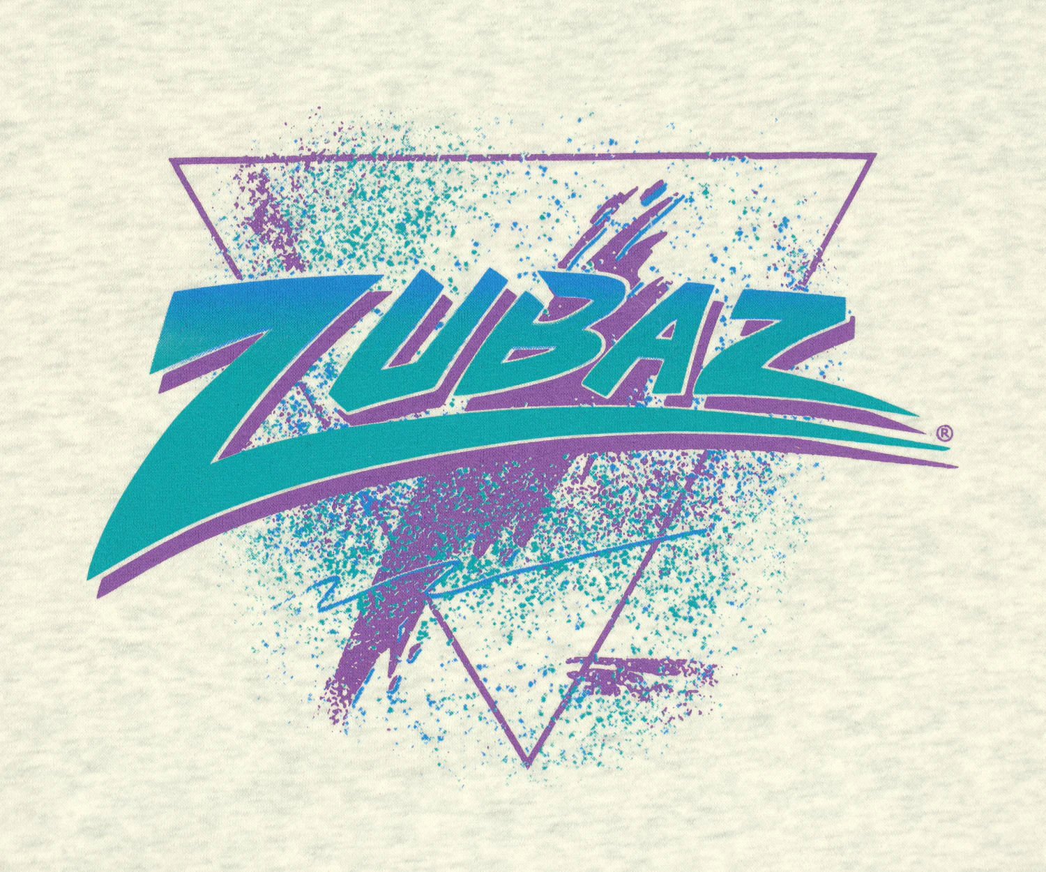 ZUBAZ 88 HEATHER GRAY OVERSIZED CREW SWEATSHIRT W/ PURPLE/AQUA CONFETTI GRAPHIC - Image 2