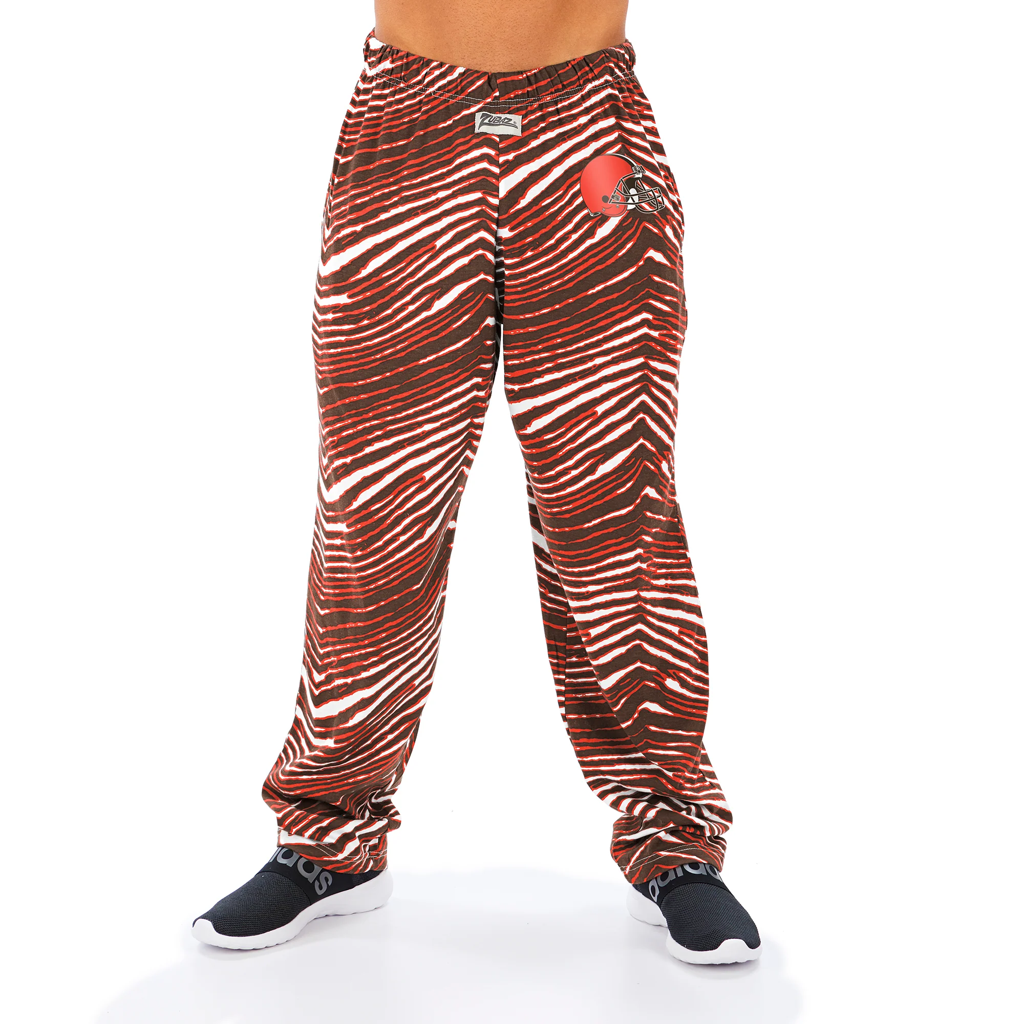 Zubaz Men's CLEVELAND BROWNS FIRE RED/BROWN ZEBRA PANT LEFT HIP LOGO - Image 3