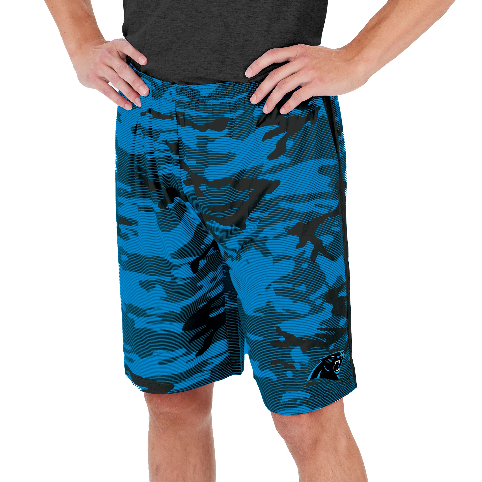 Zubaz Men's NFL Carolina Panthers Lightweight Camo Lines Shorts with Logo - Image 5