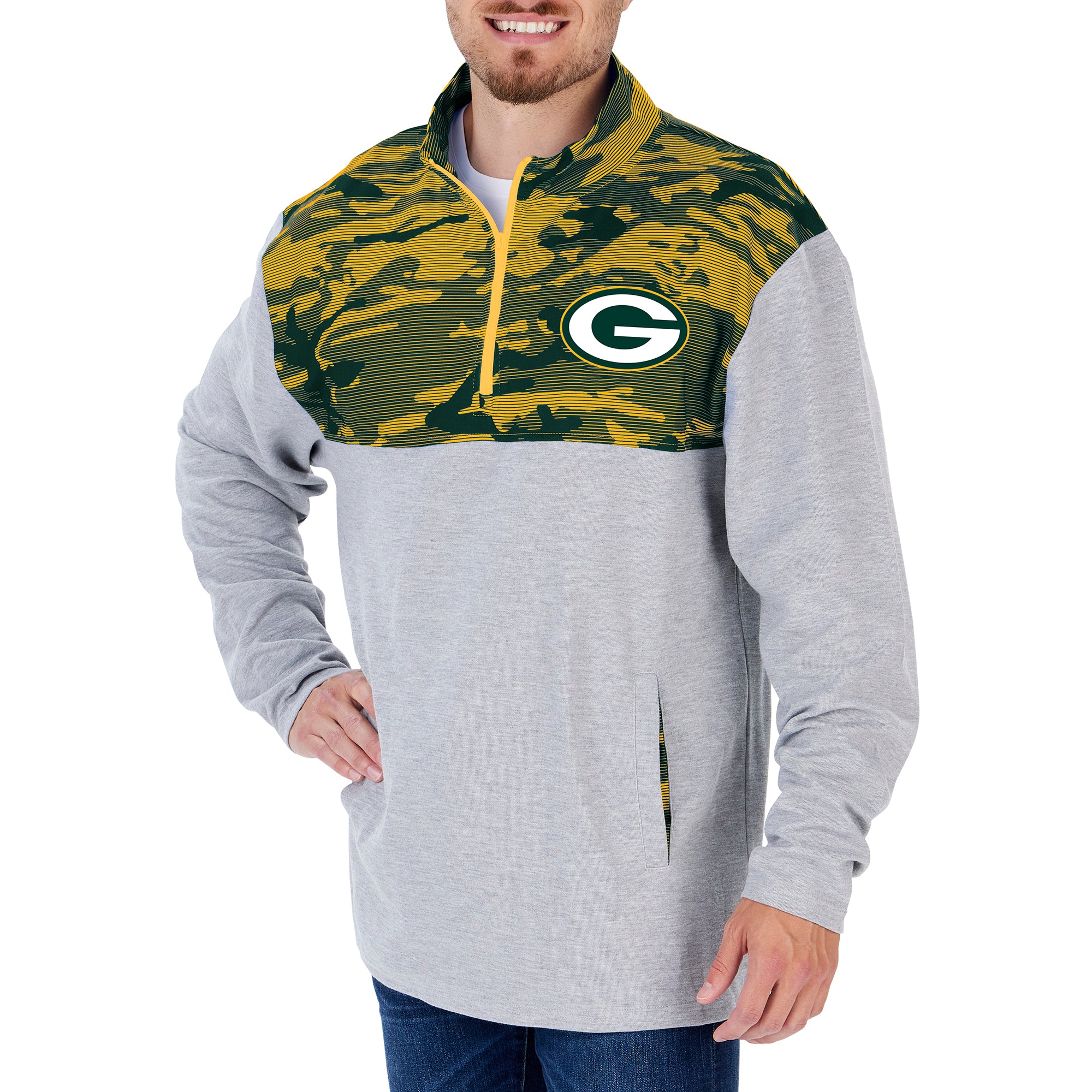 Zubaz Men's NFL Green Bay Packers 1/4 Zip Fleece Pullover with Camo Lines - Image 4