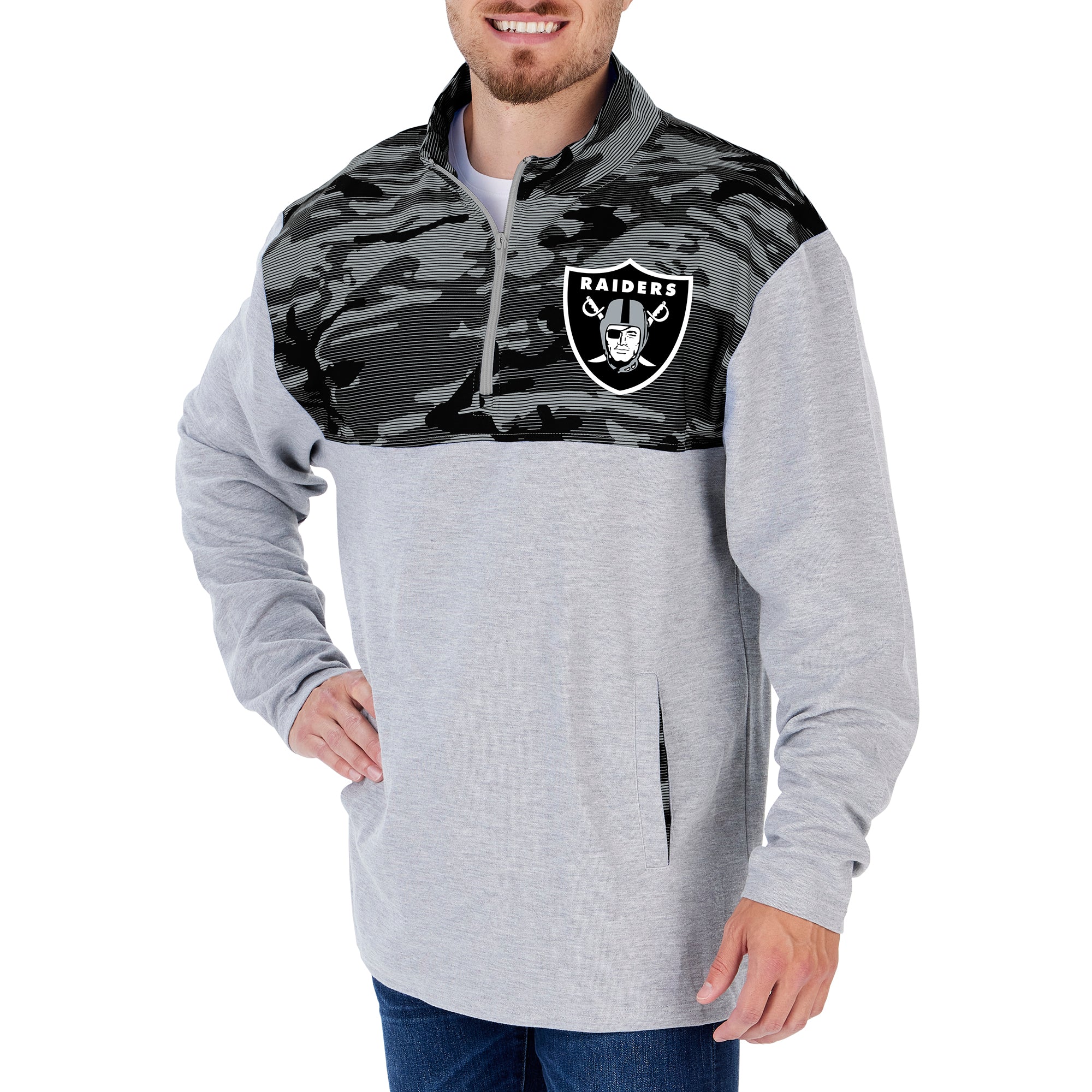Zubaz Men's NFL Las Vegas Raiders 1/4 Zip Fleece Pullover with Camo Lines - Image 4