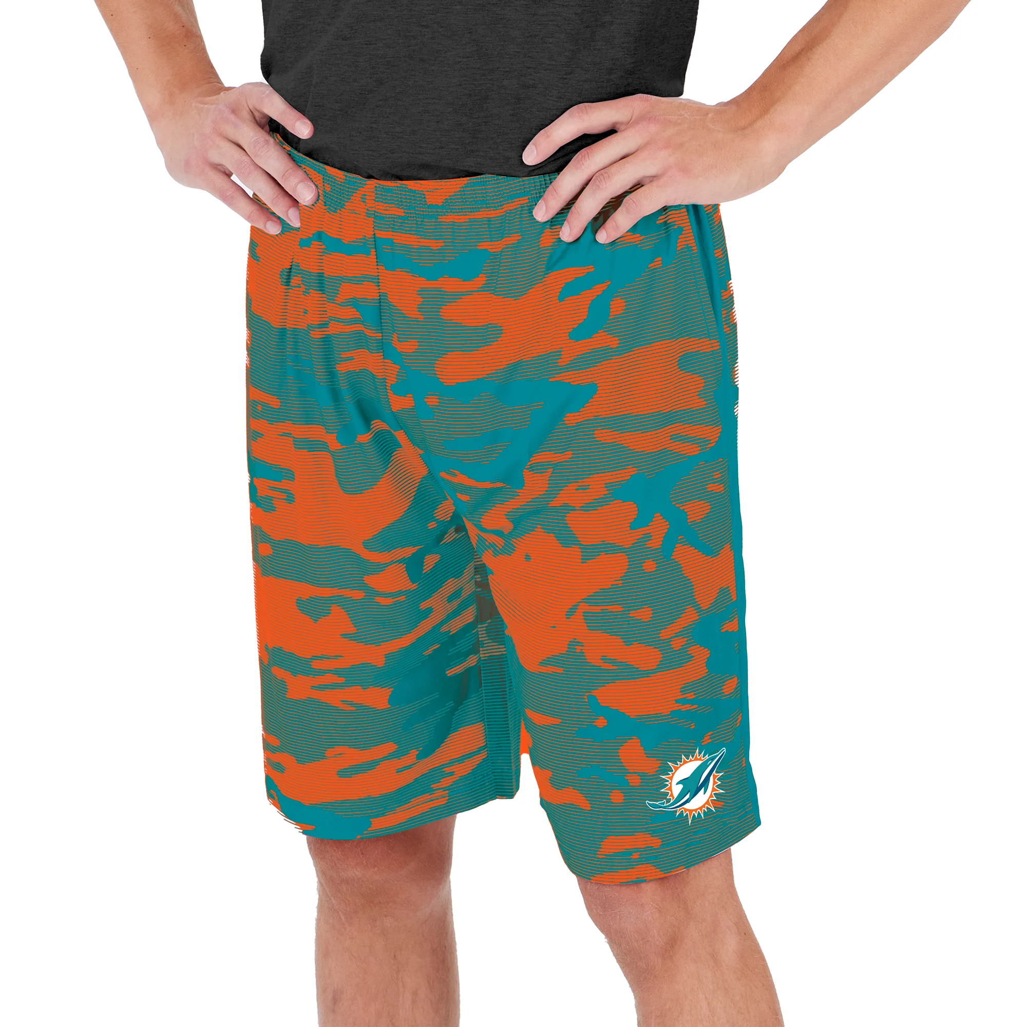 Zubaz Men's NFL Miami Dolphins Lightweight Camo Lines Shorts with Logo