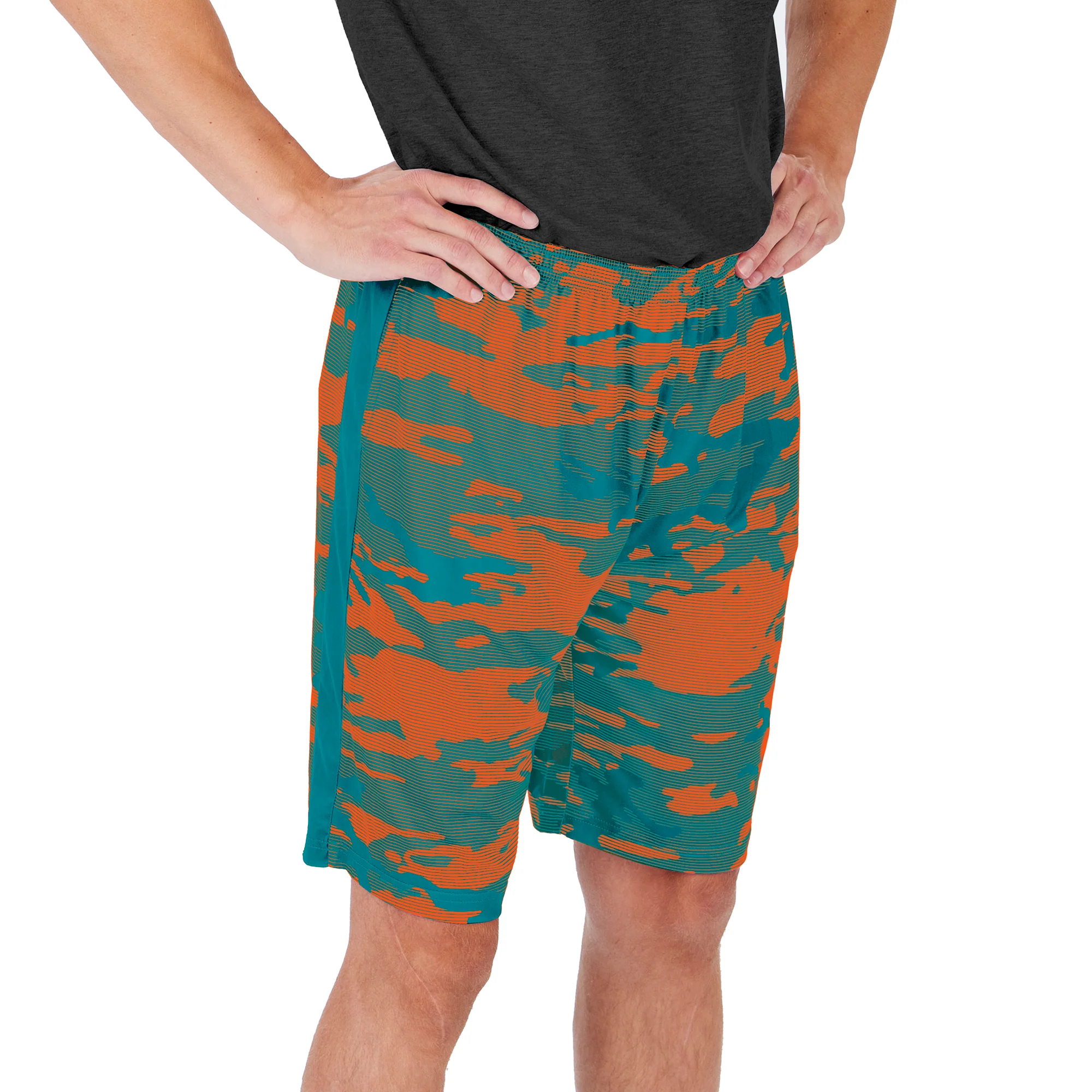 Zubaz Men's NFL Miami Dolphins Lightweight Camo Lines Shorts with Logo - Image 2