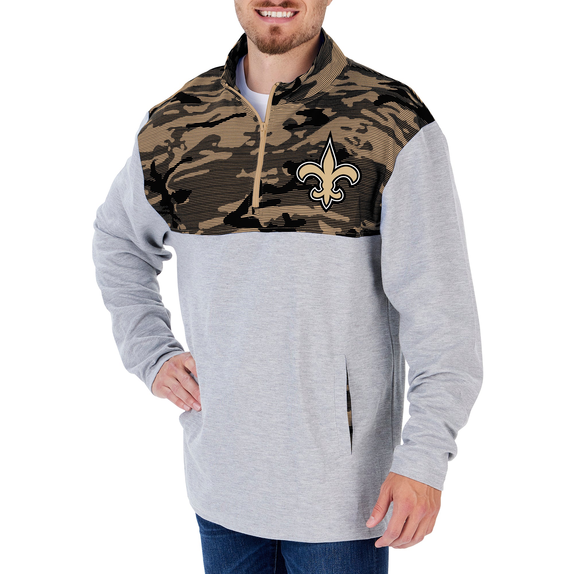 Zubaz Men's NFL New Orleans Saints 1/4 Zip Fleece Pullover with Camo Lines - Image 4