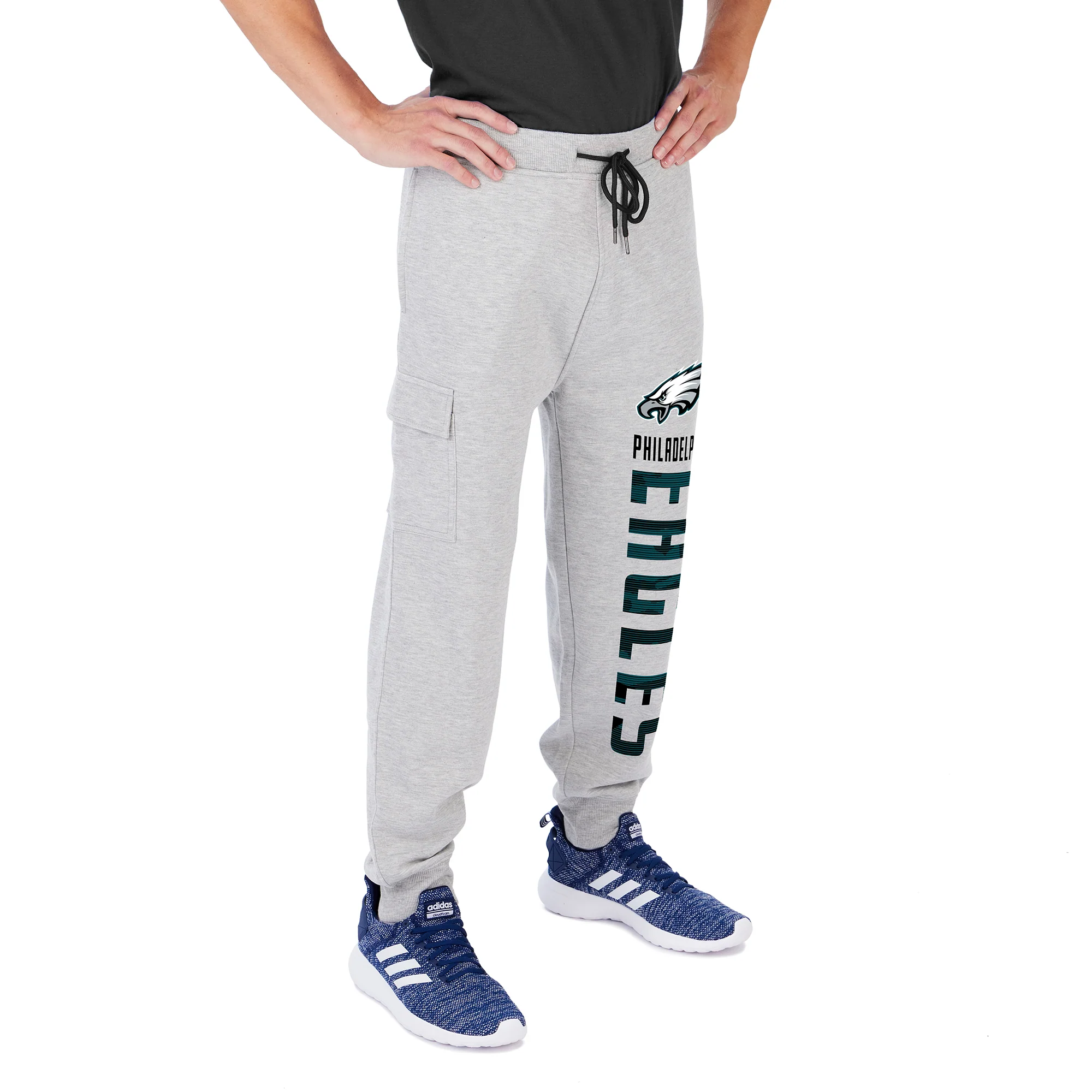 Zubaz Men's NFL Philadelphia Eagles Heather Gray Cargo Sweatpants - Image 2