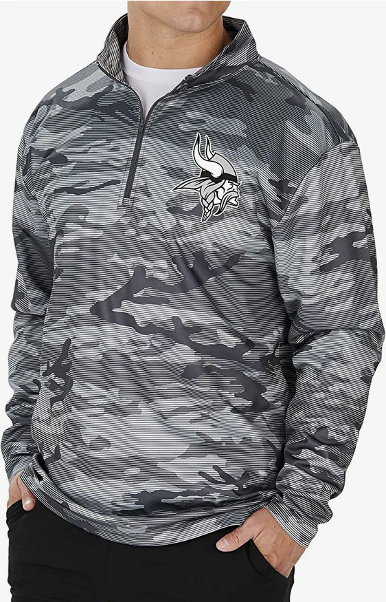 Zubaz Minnesota Vikings NFL Men's Grey Tonal Camo 1/4 Zip Pullover - Image 3