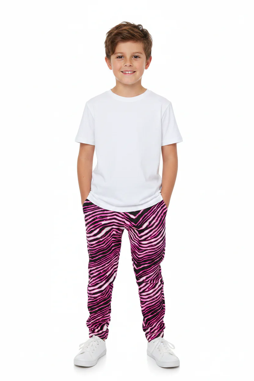 Zubaz Youth Unisex Z88 3 Color Zebra Pant, BLACK/FLUORESCENT PINK