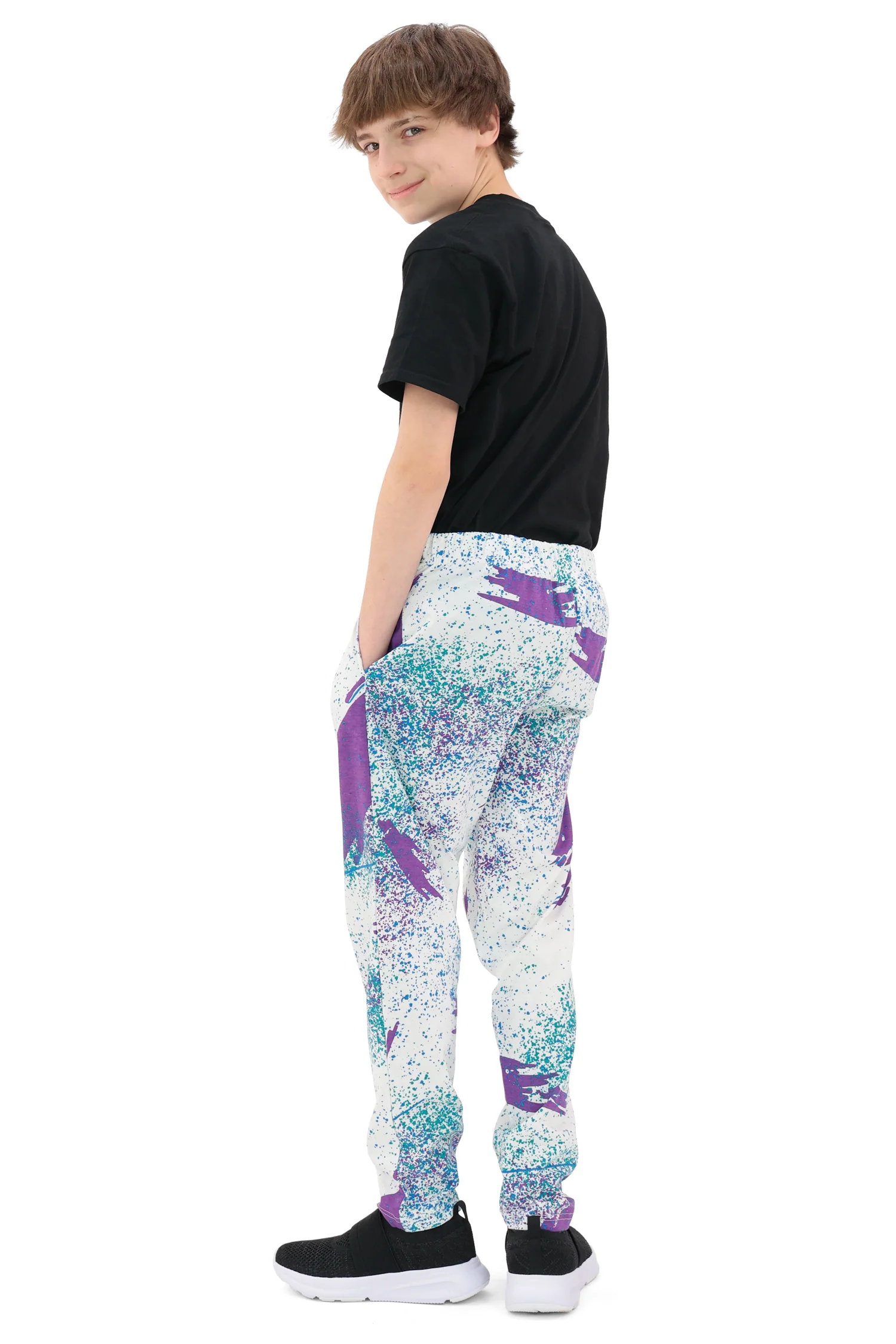 Zubaz Youth Unisex Z88 Confetti Pant, PURPLE/FLUORESCENT BLUE - Image 4