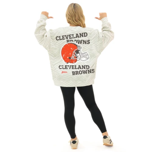 Zubaz NFL   90's All Over Zebra Crewneck Sweatshirt – Full Back, CLEVELAND BROWNS - Image 3