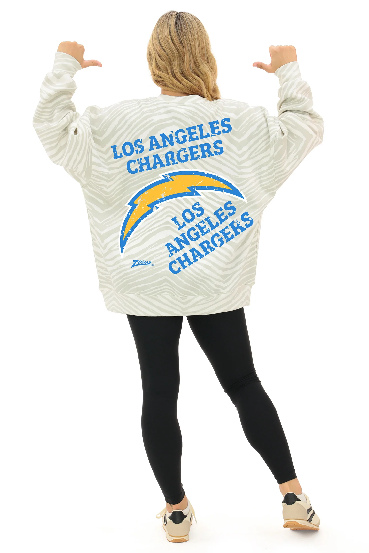 Zubaz NFL 90's All Over Zebra Crewneck Sweatshirt – Full Back, LOS ANGELES CHARGERS - Image 3