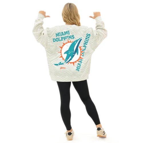 Zubaz NFL 90's All Over Zebra Crewneck Sweatshirt – Full Back, MIAMI DOLPHINS - Image 3