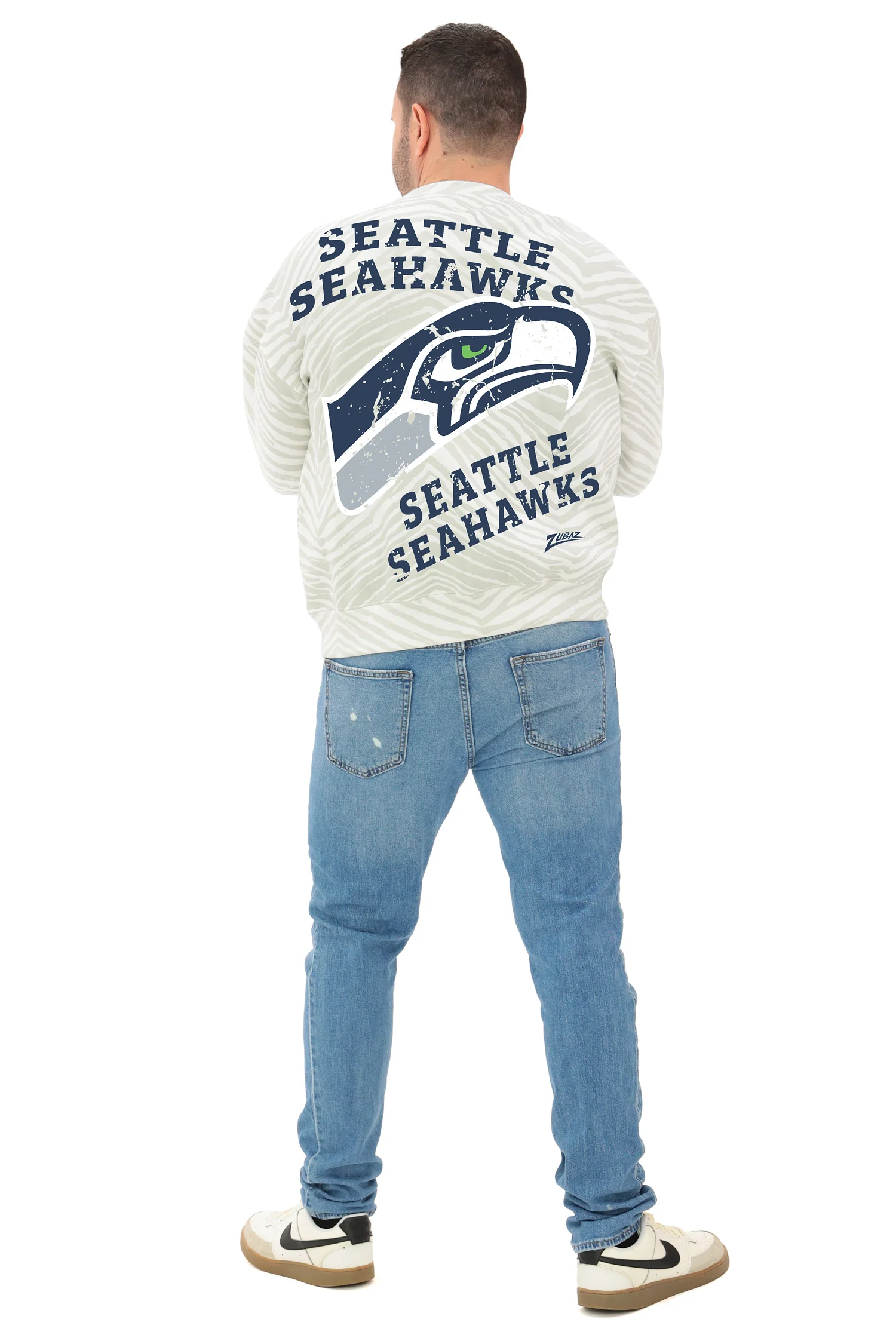 Zubaz NFL 90's All Over Zebra Crewneck Sweatshirt – Full Back, SEATTLE SEAHAWKS - Image 5