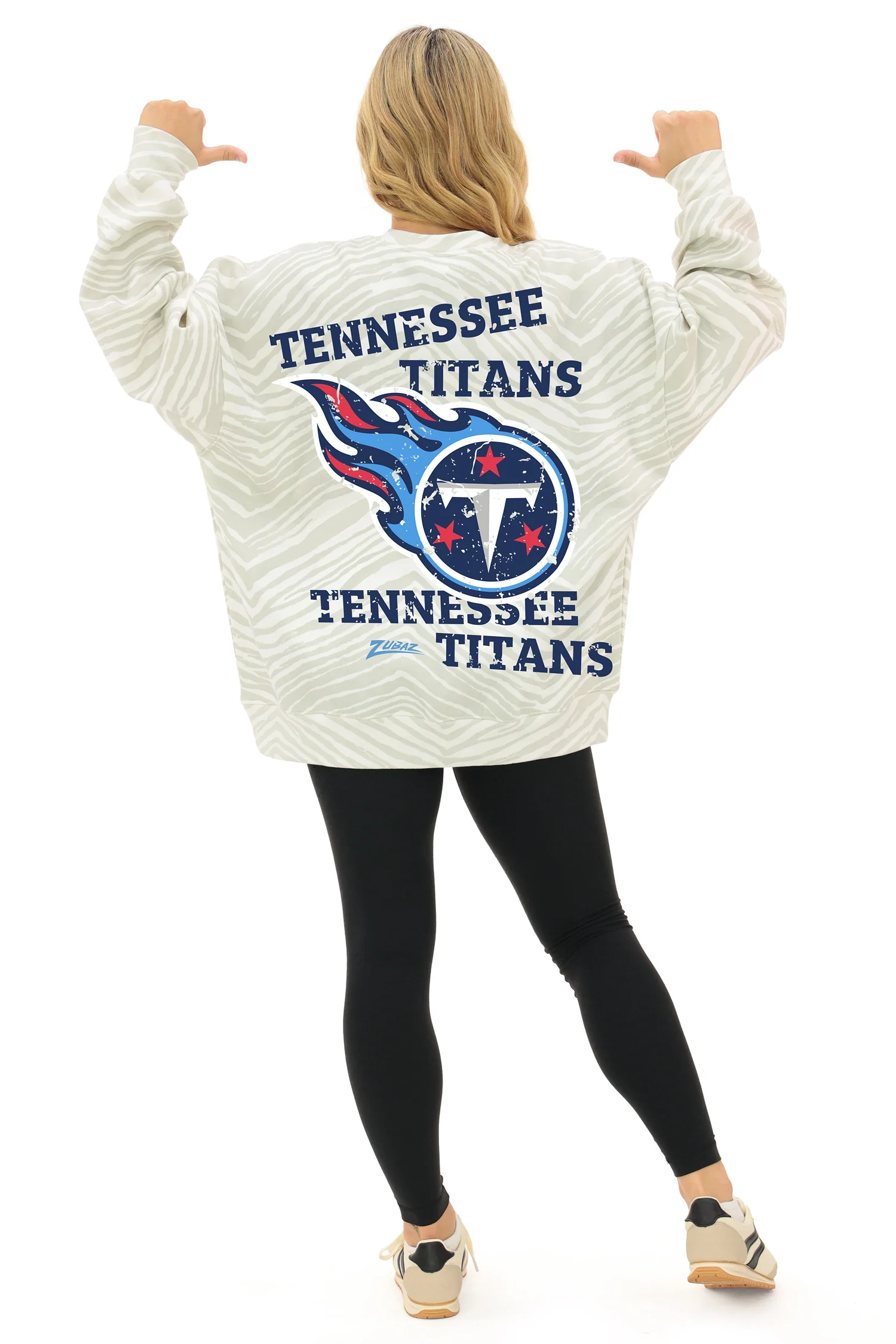 Zubaz NFL   90's All Over Zebra Crewneck Sweatshirt – Full Back, TENNESSEE TITANS - Image 3
