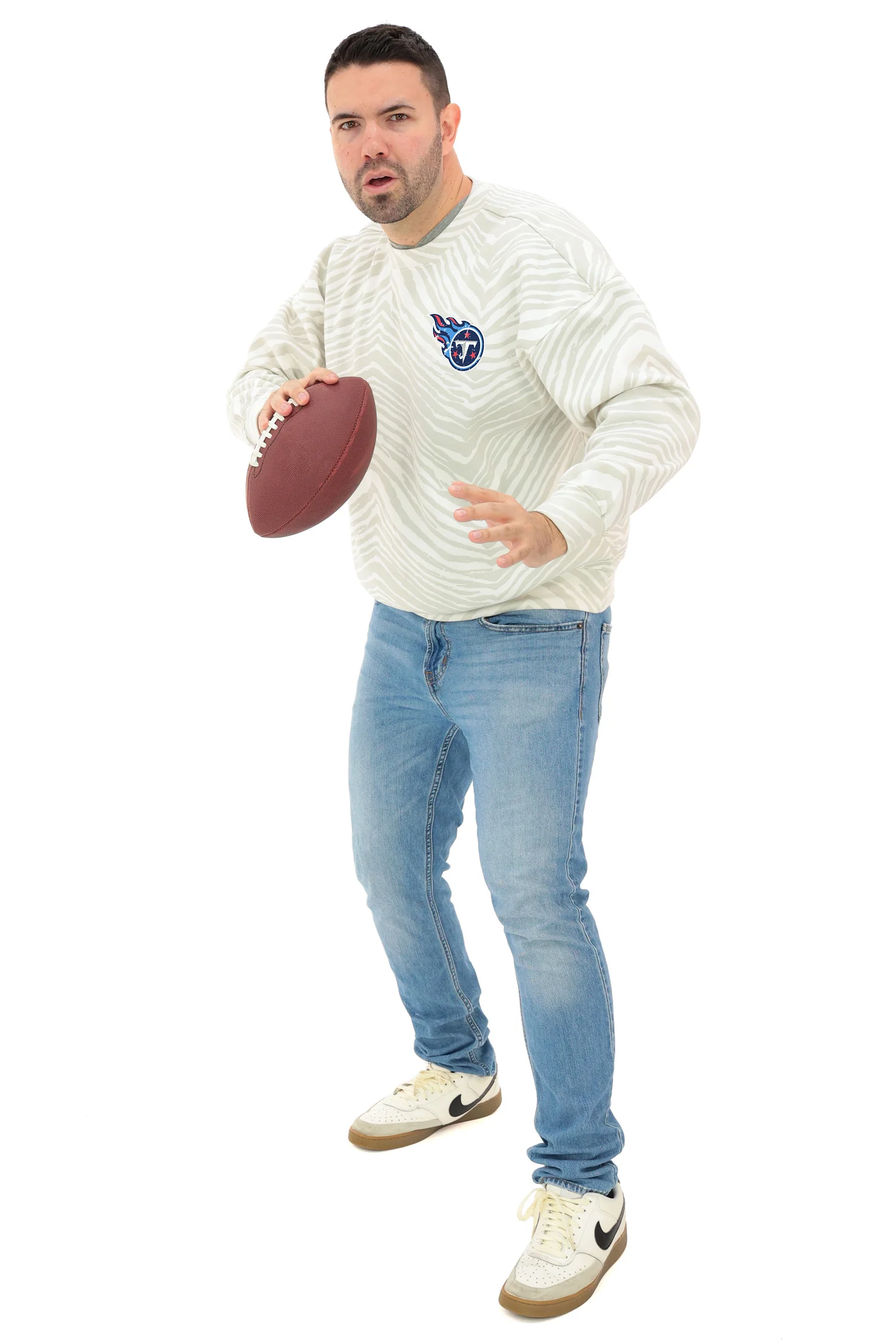 Zubaz NFL   90's All Over Zebra Crewneck Sweatshirt – Full Back, TENNESSEE TITANS - Image 4