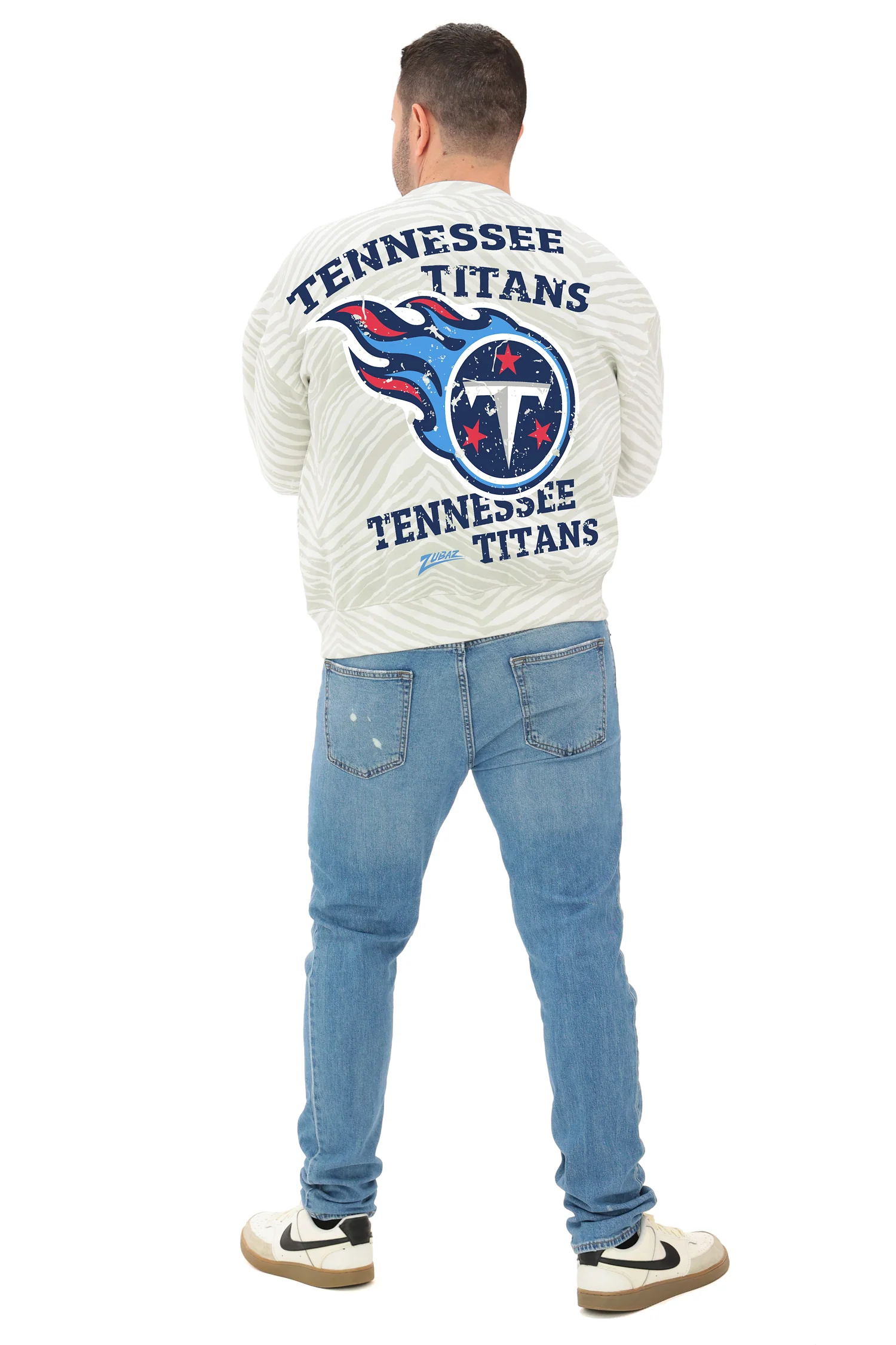 Zubaz NFL   90's All Over Zebra Crewneck Sweatshirt – Full Back, TENNESSEE TITANS - Image 5