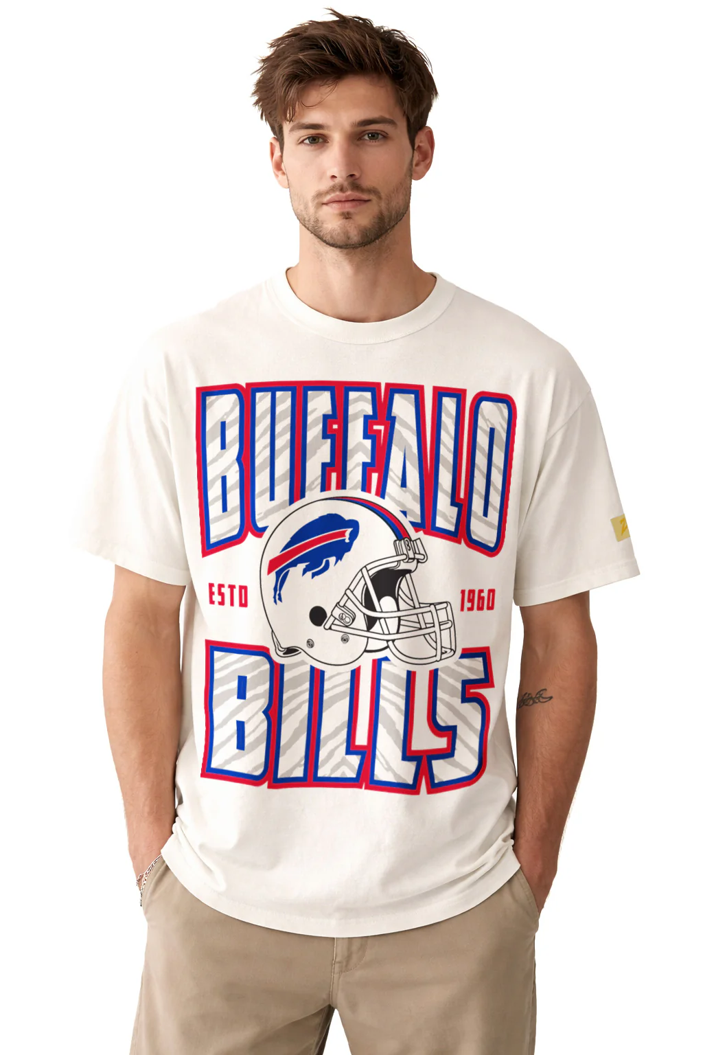 Zubaz NFL 90s SS Tee- Helmet-Off White, BUFFALO BILLS - Image 6