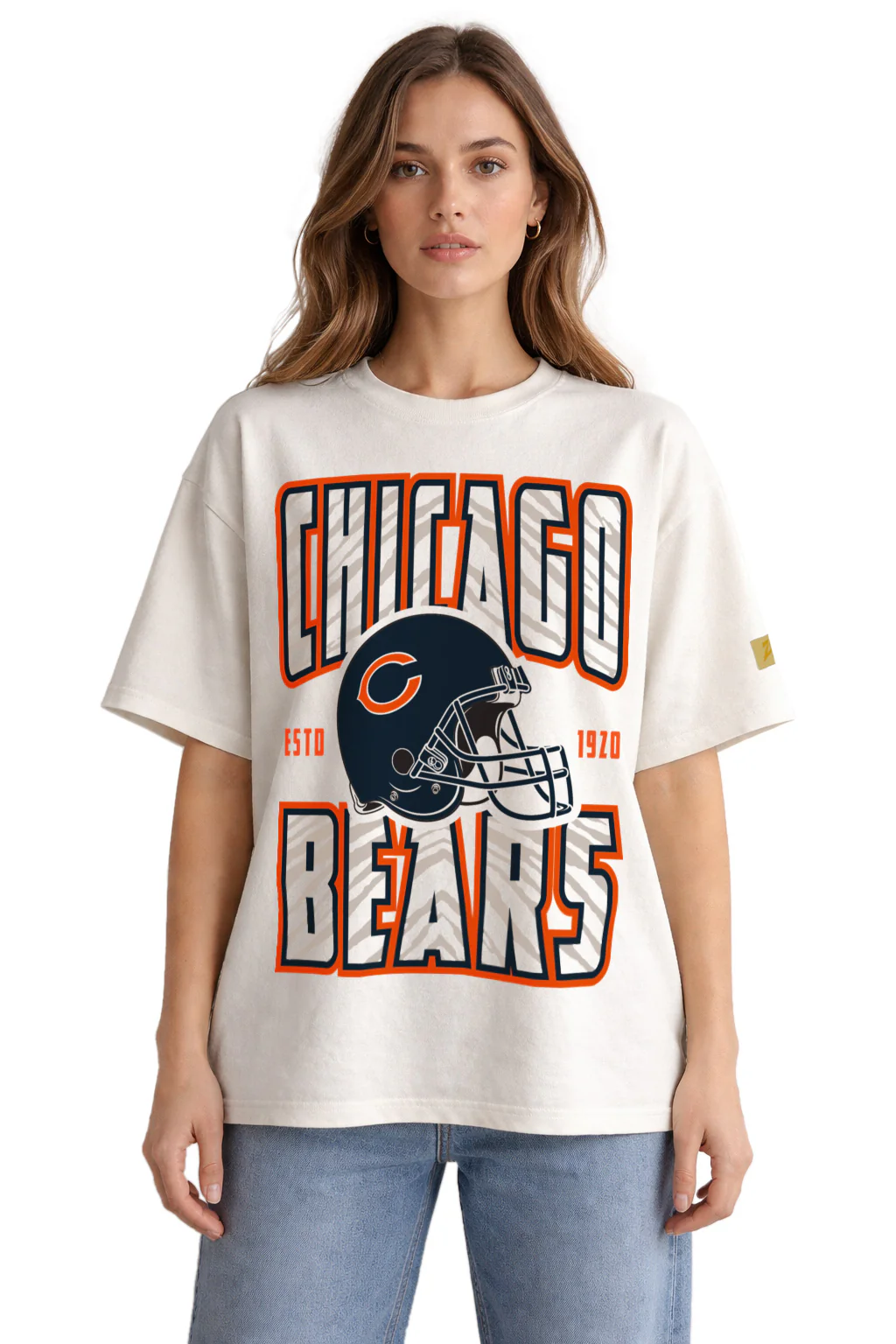 Zubaz NFL 90s SS Tee- Helmet-Off White, CHICAGO BEARS - Image 2