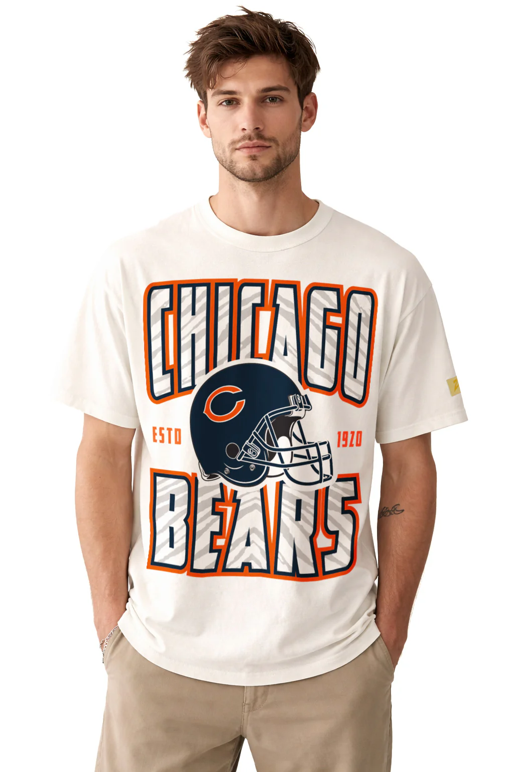 Zubaz NFL 90s SS Tee- Helmet-Off White, CHICAGO BEARS - Image 6