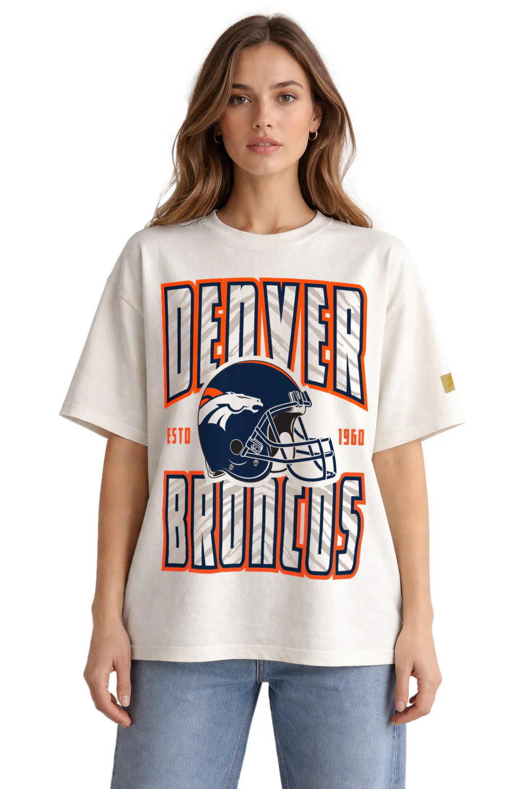 Zubaz NFL 90s SS Tee- Helmet-Off White, DENVER BRONCOS - Image 2