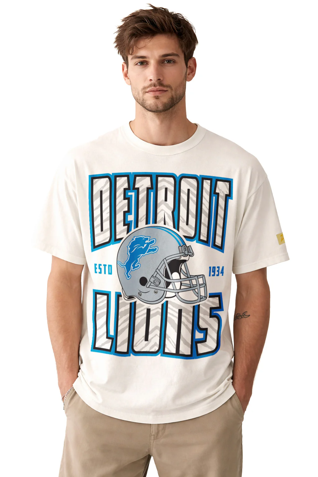 Zubaz NFL 90s SS Tee- Helmet-Off White, DETROIT LIONS - Image 6