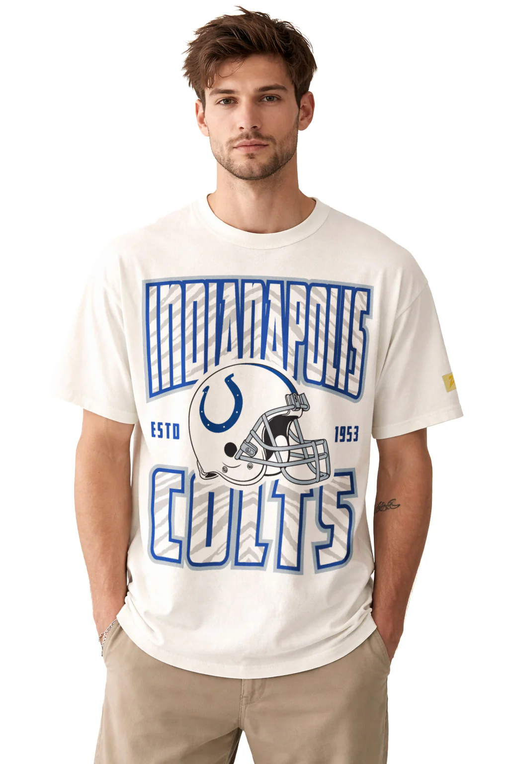 Zubaz NFL 90s SS Tee- Helmet-Off White, INDIANAPOLIS COLTS - Image 36