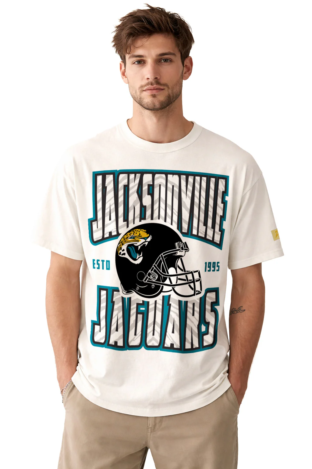 Zubaz NFL 90s SS Tee- Helmet-Off White, JACKSONVILLE JAGUARS - Image 31