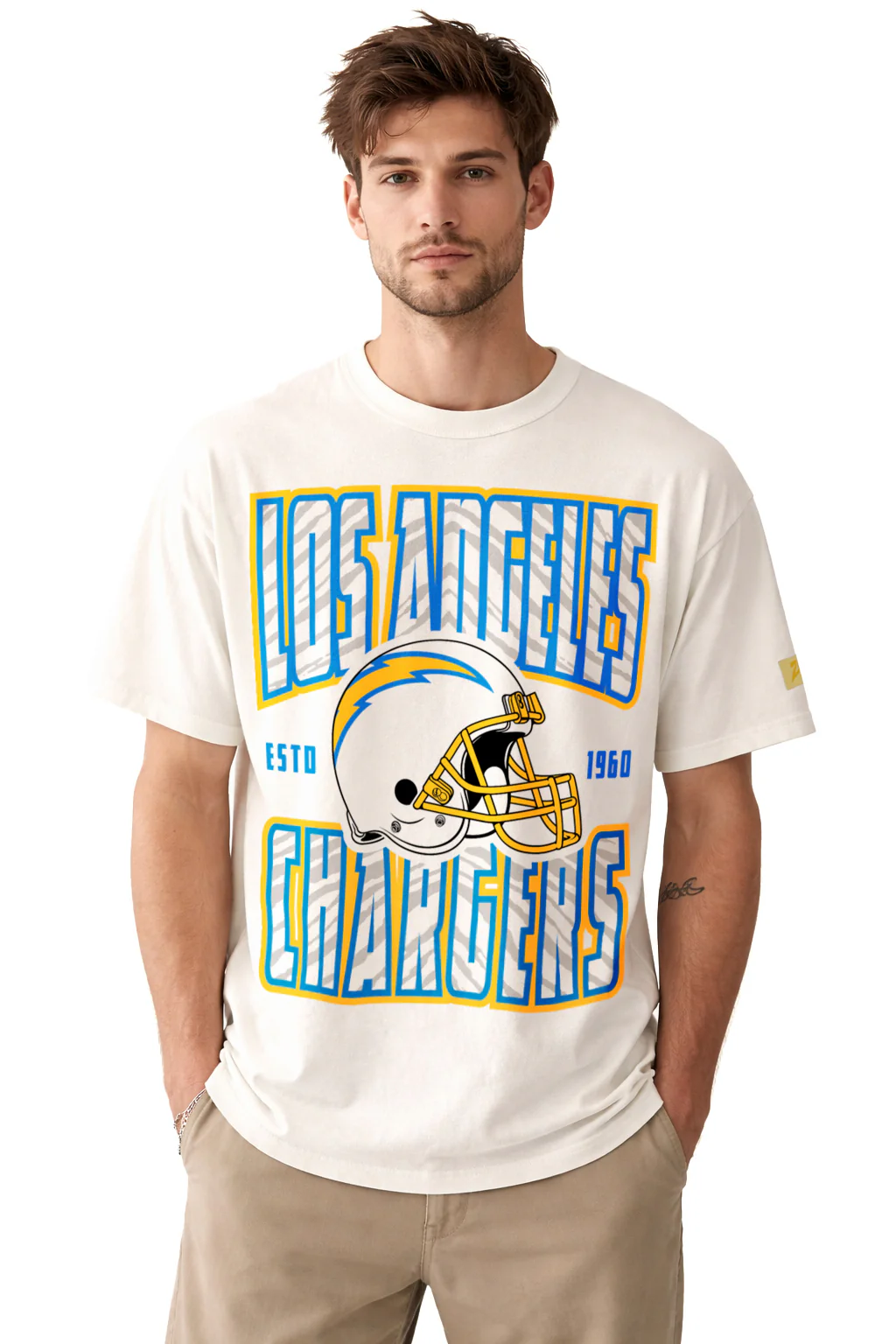 Zubaz NFL 90s SS Tee- Helmet-Off White, LOS ANGELES CHARGERS - Image 36