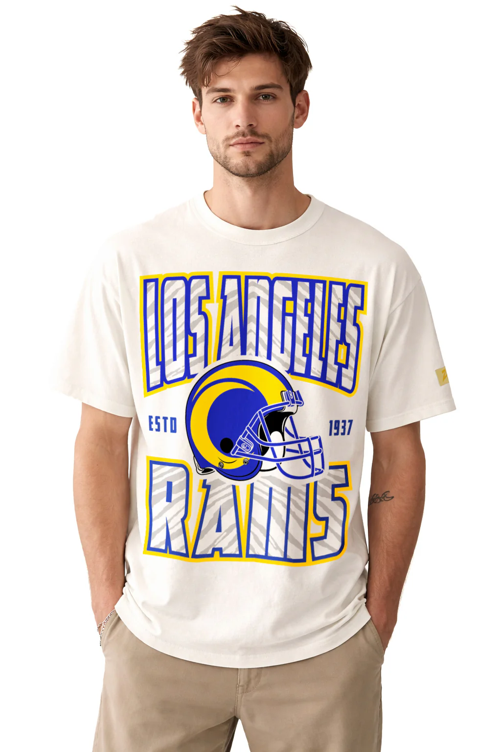 Zubaz NFL 90s SS Tee- Helmet-Off White, LOS ANGELES RAMS - Image 6