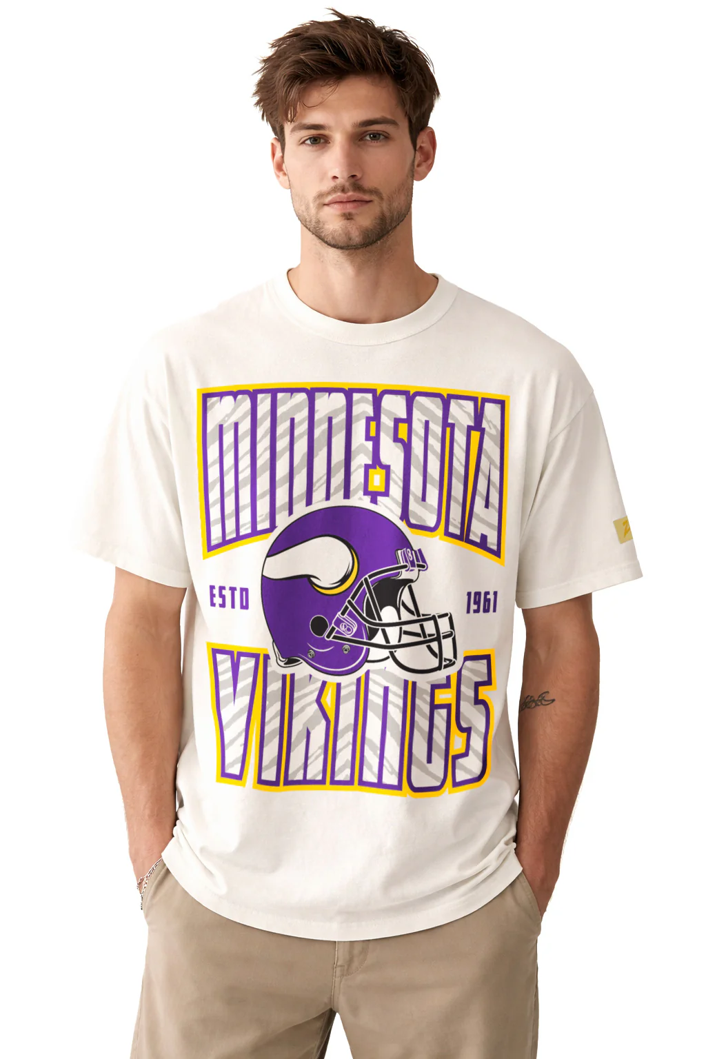 Zubaz NFL 90s SS Tee- Helmet-Off White, MINNESOTA VIKINGS - Image 6