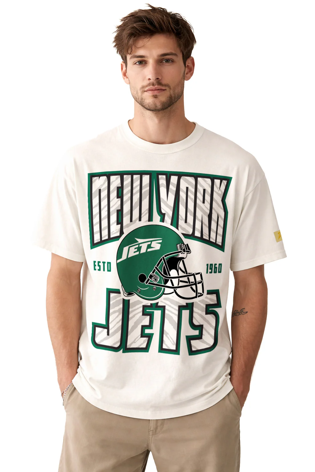 Zubaz NFL 90s SS Tee- Helmet-Off White, NEW YORK JETS - Image 6
