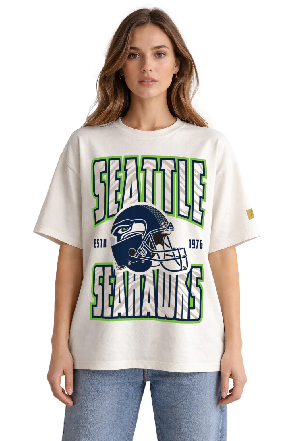 Zubaz NFL 90s SS Tee- Helmet-Off White, SEATTLE SEAHAWKS - Image 2