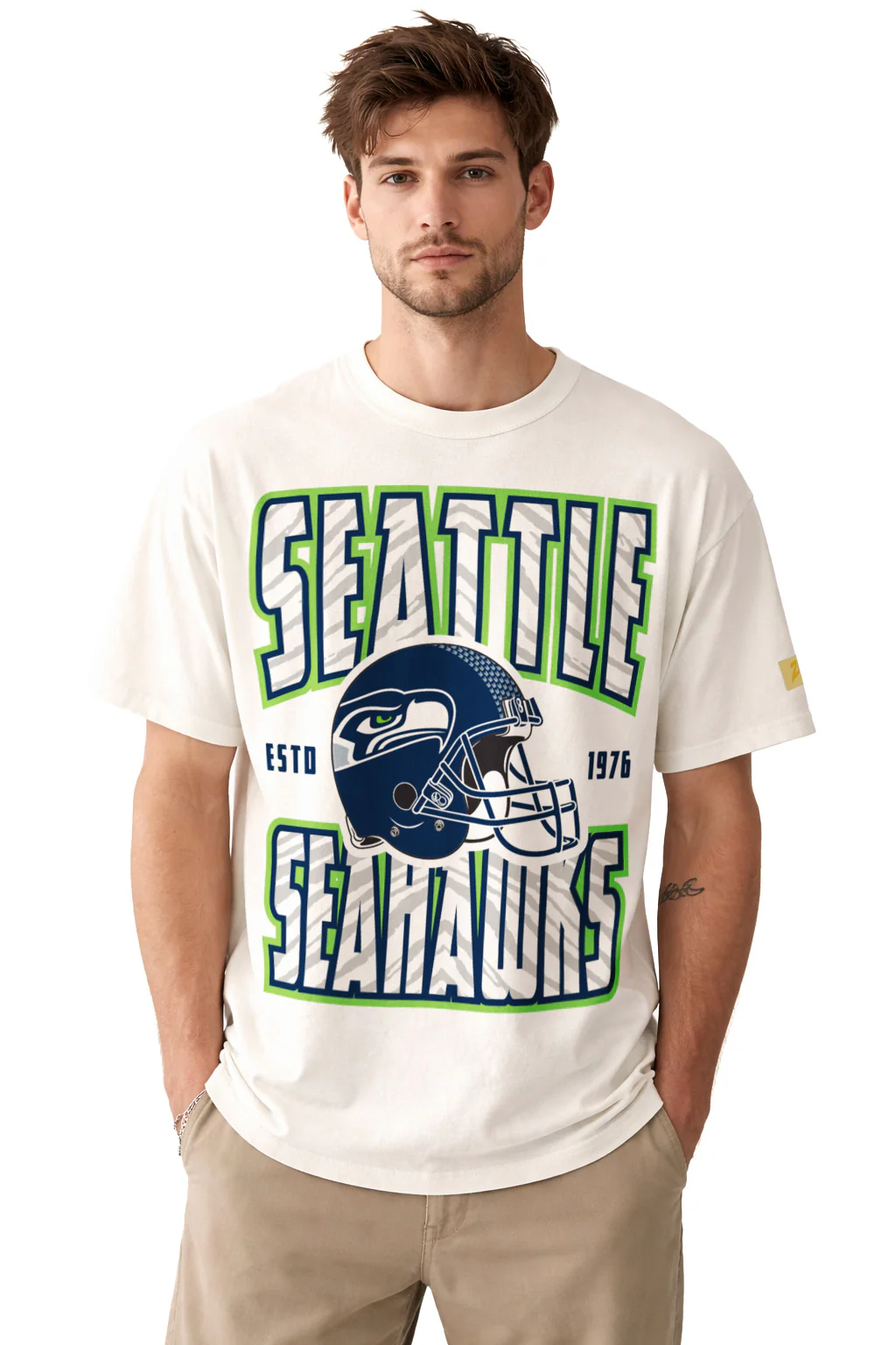 Zubaz NFL 90s SS Tee- Helmet-Off White, SEATTLE SEAHAWKS - Image 6