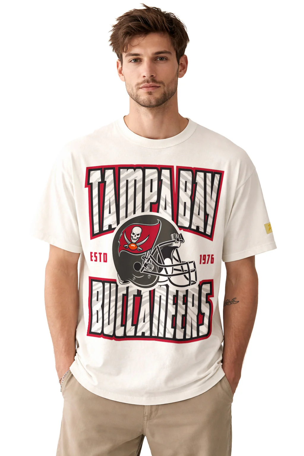 Zubaz NFL 90s SS Tee- Helmet-Off White, TAMPA BAY BUCCANEERS - Image 6