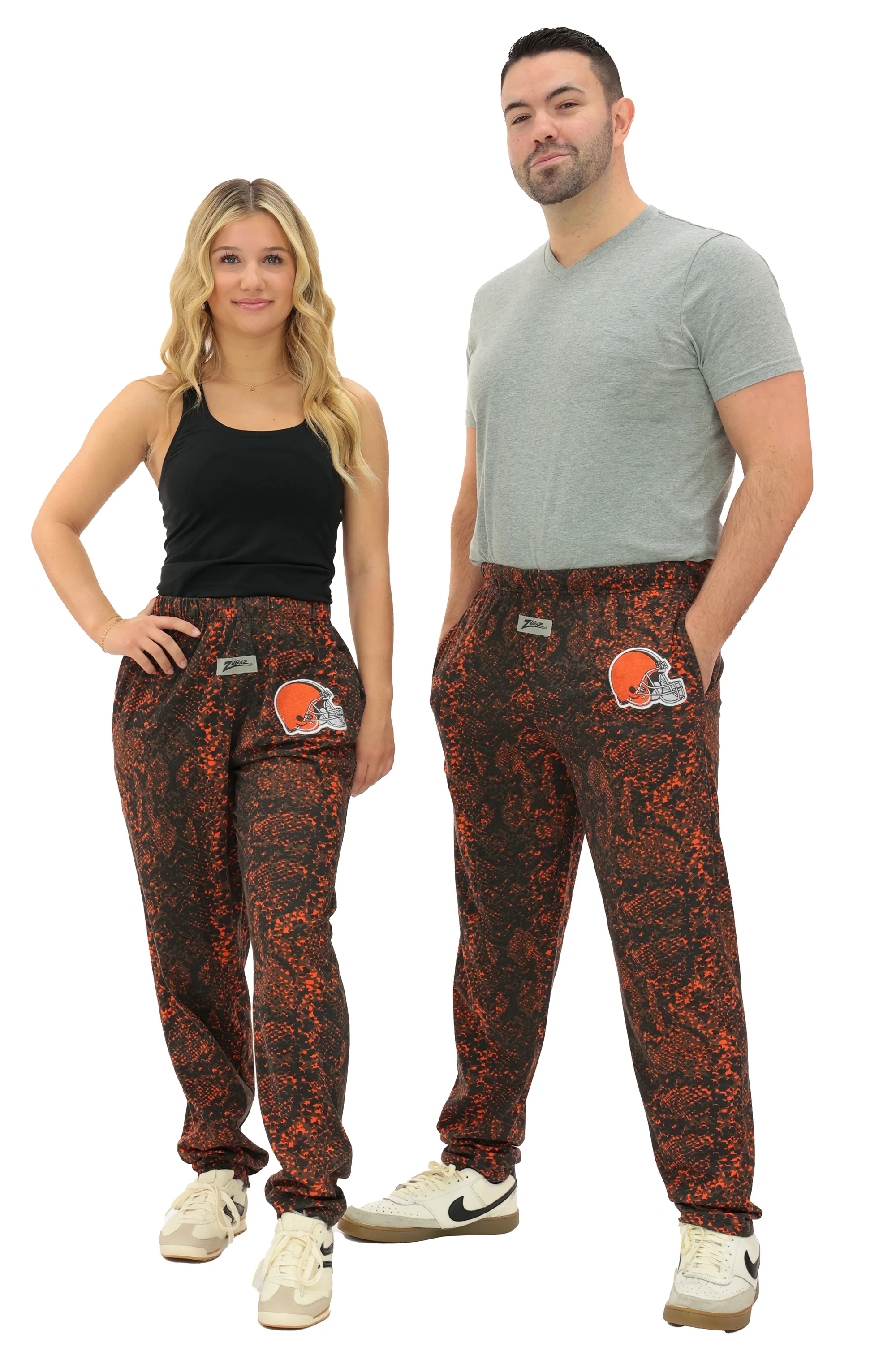 Zubaz NFL Adult Unisex Z88 Embroidered Post Pattern Pant, Cleveland Browns, X-Small