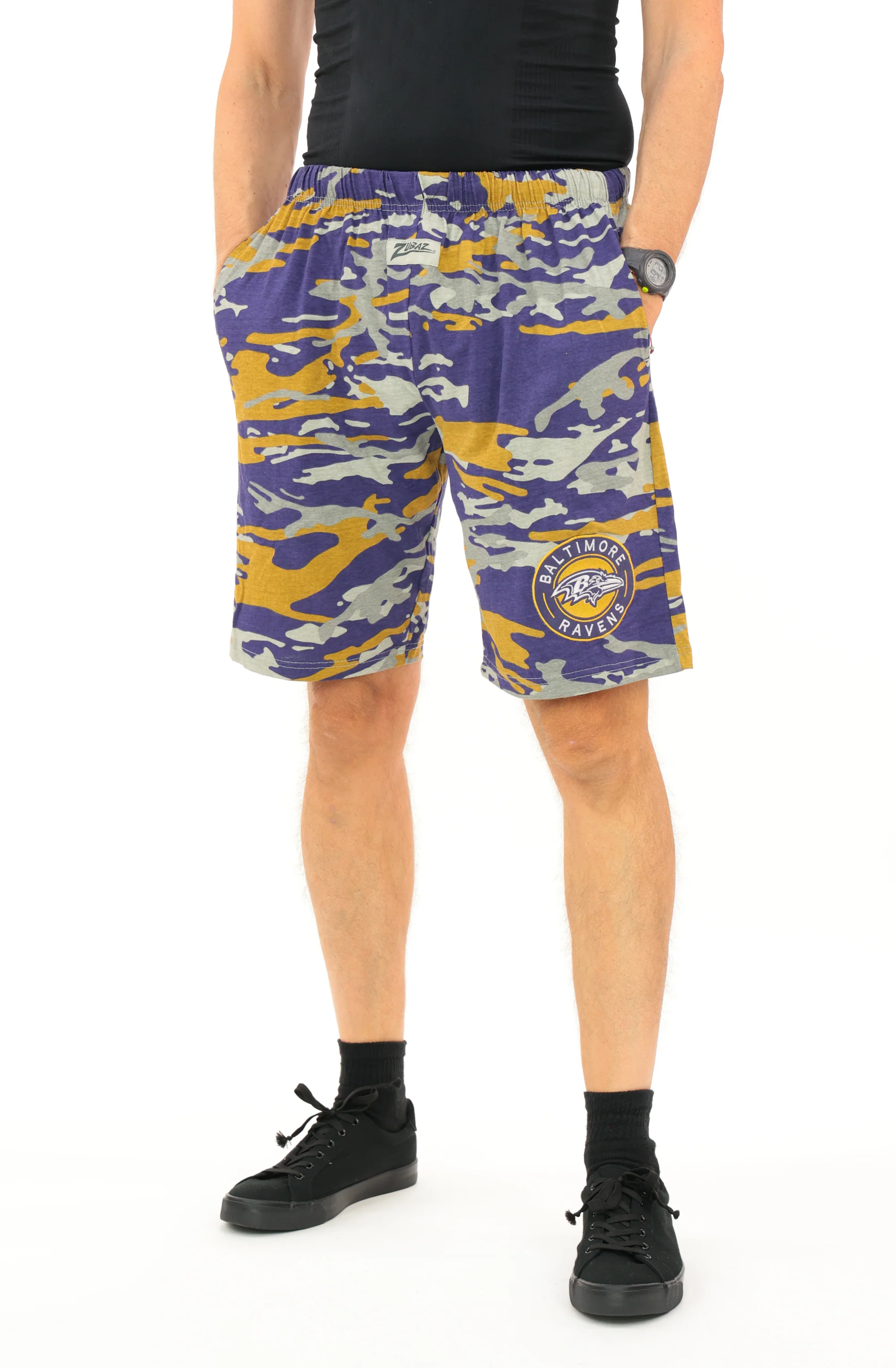 Zubaz NFL Adult Unisex Z88 Embroidered Alt Camo Shorts, Baltimore Ravens - Image 5