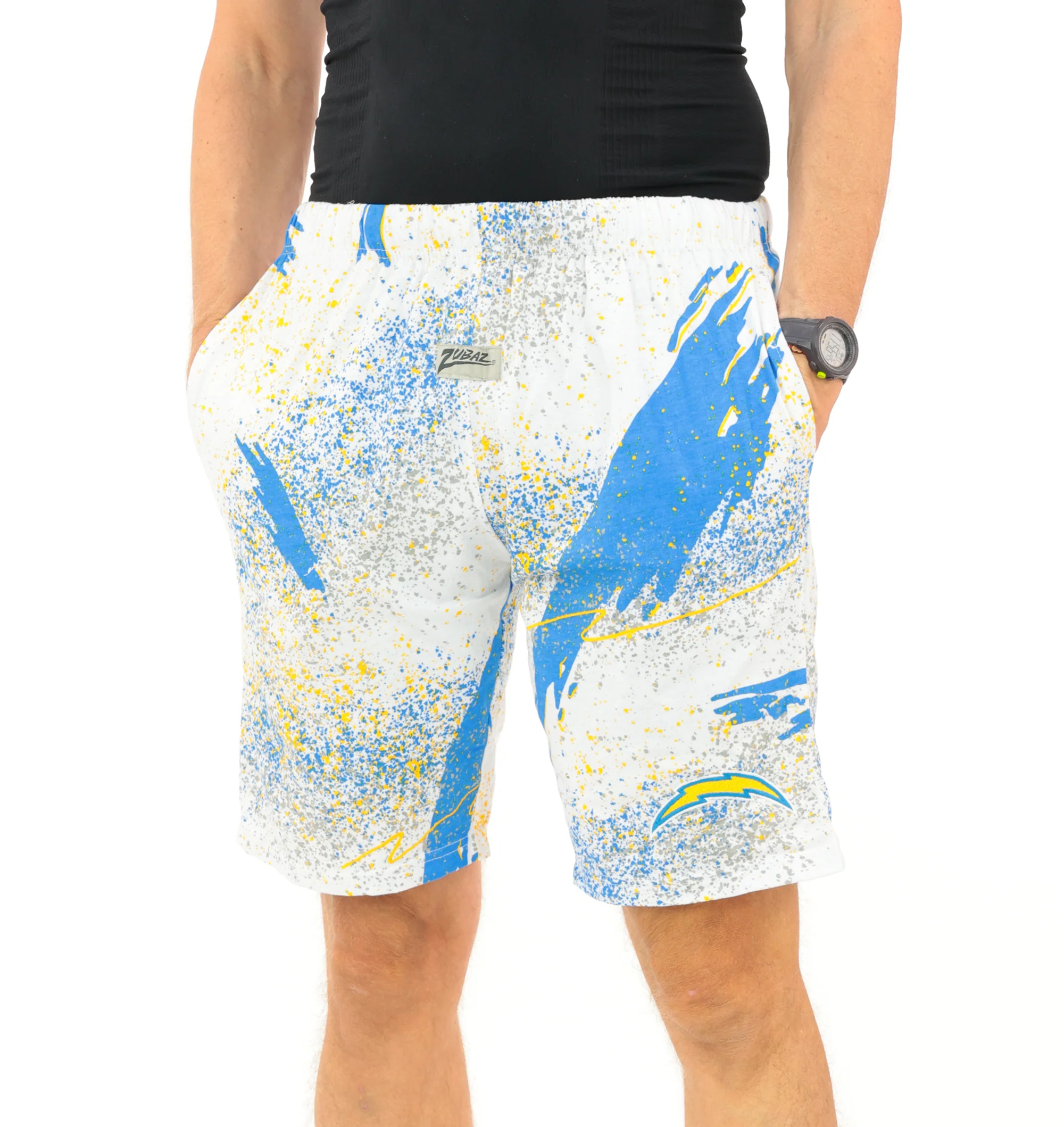 Zubaz NFL Adult Unisex Z88 Embroidered Confetti 3 Team Color Shorts, Los Angeles Chargers - Image 64