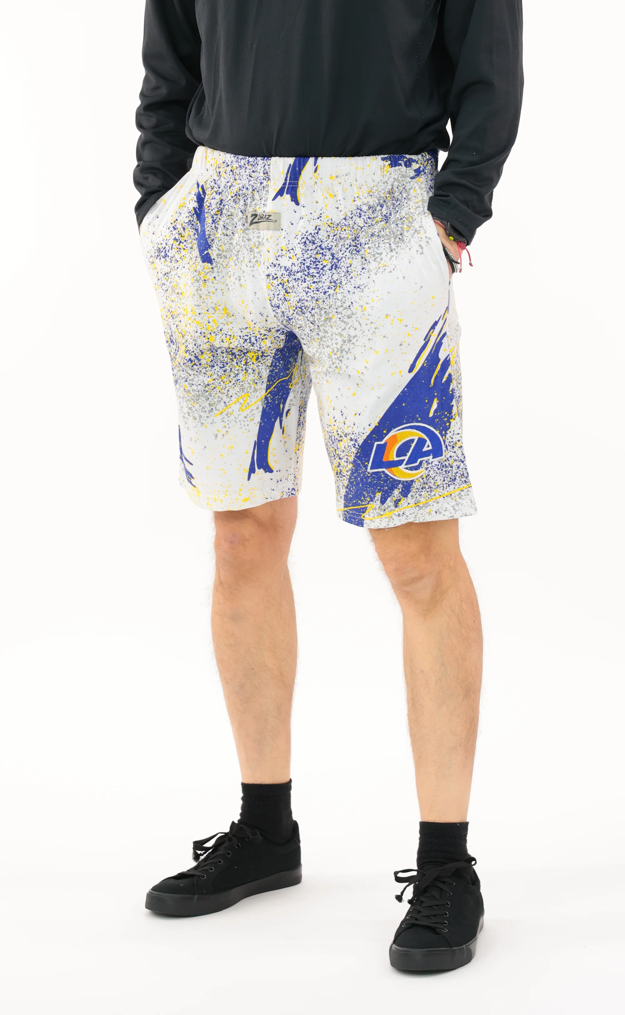 Zubaz NFL Adult Unisex Z88 Embroidered Confetti 3 Team Color Shorts, Los Angeles Rams - Image 2