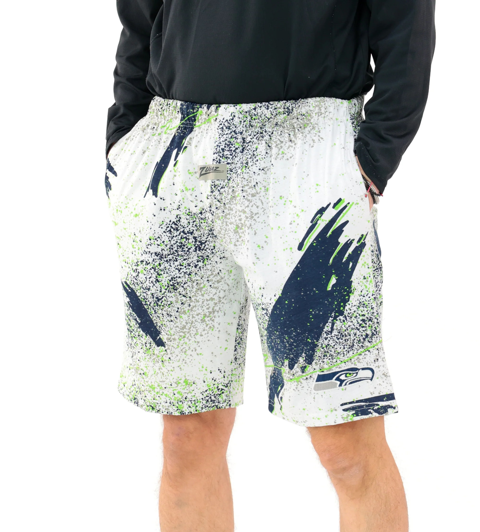 Zubaz NFL Adult Unisex Z88 Embroidered Confetti 3 Team Color Shorts, Seattle Seahawks - Image 53
