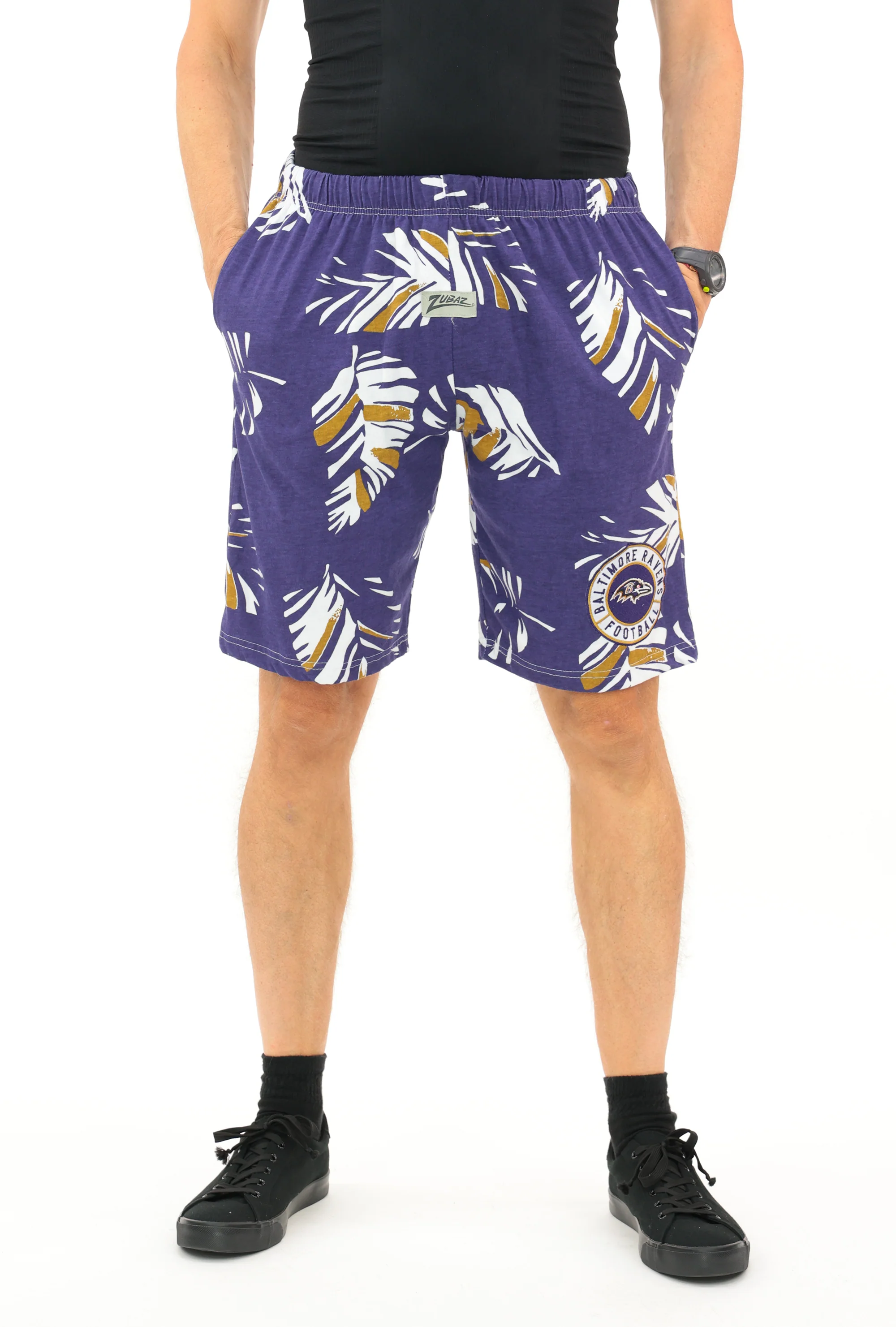 Zubaz NFL Adult Unisex Z88 Embroidered Leaf 3 Team Color Shorts, Baltimore Ravens - Image 3