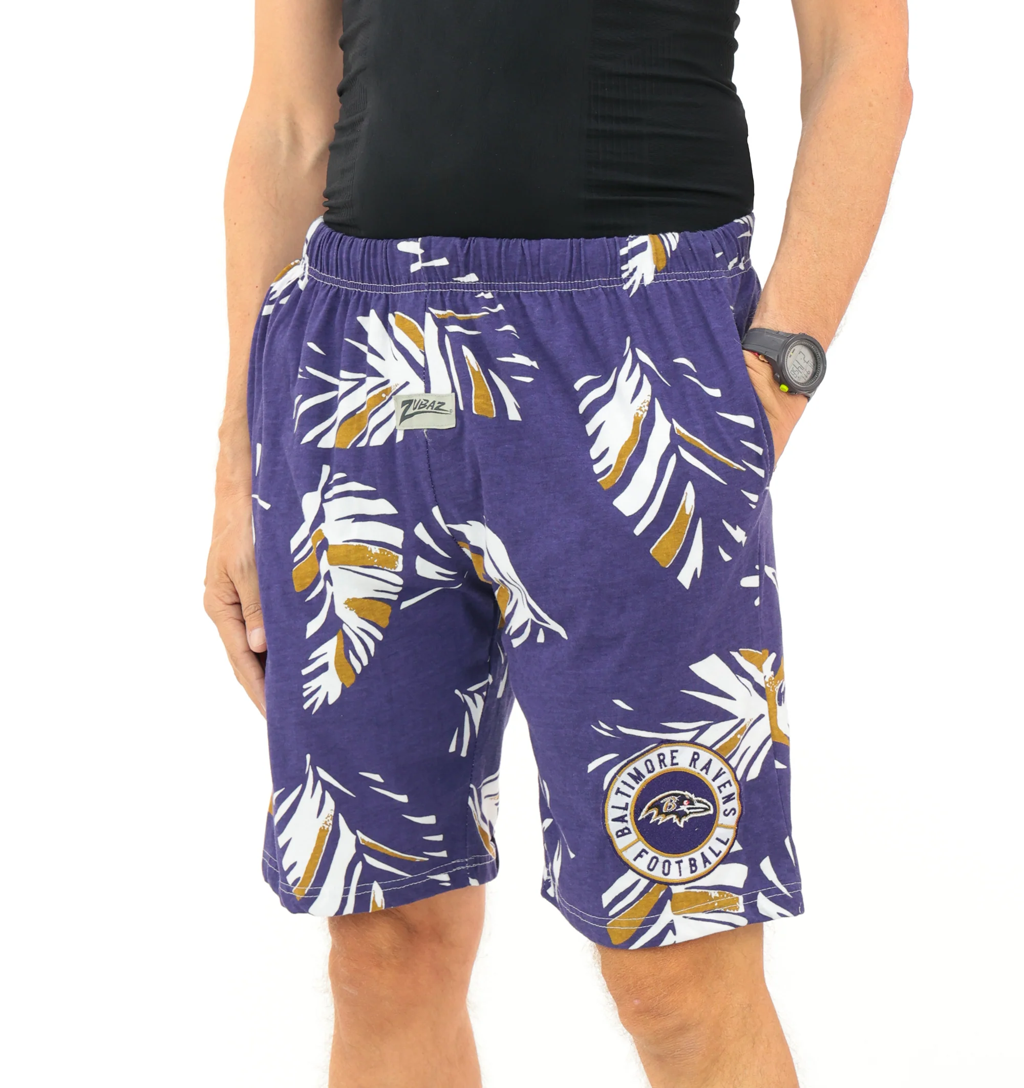 Zubaz NFL Adult Unisex Z88 Embroidered Leaf 3 Team Color Shorts, Baltimore Ravens - Image 32