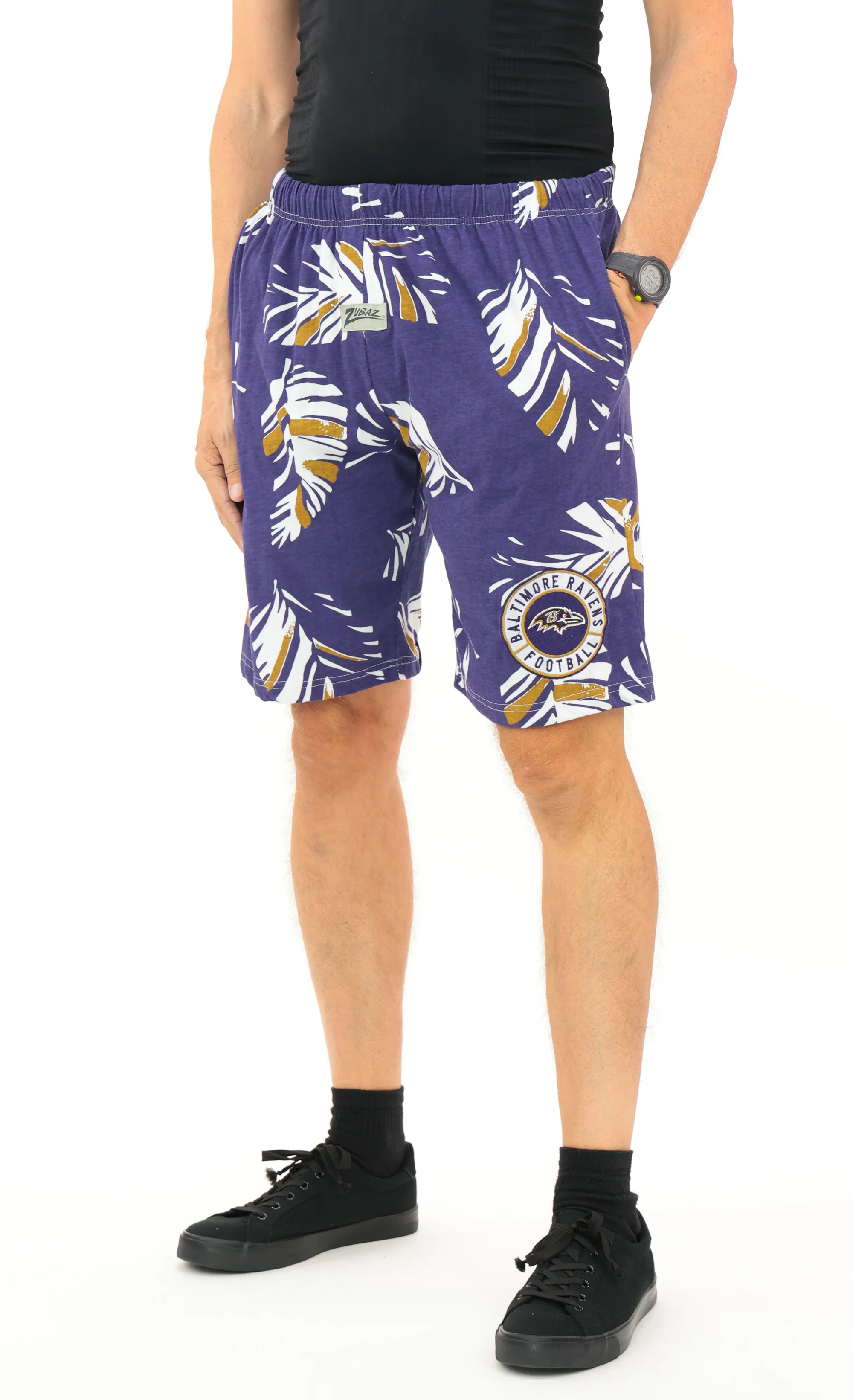 Zubaz NFL Adult Unisex Z88 Embroidered Leaf 3 Team Color Shorts, Baltimore Ravens - Image 9