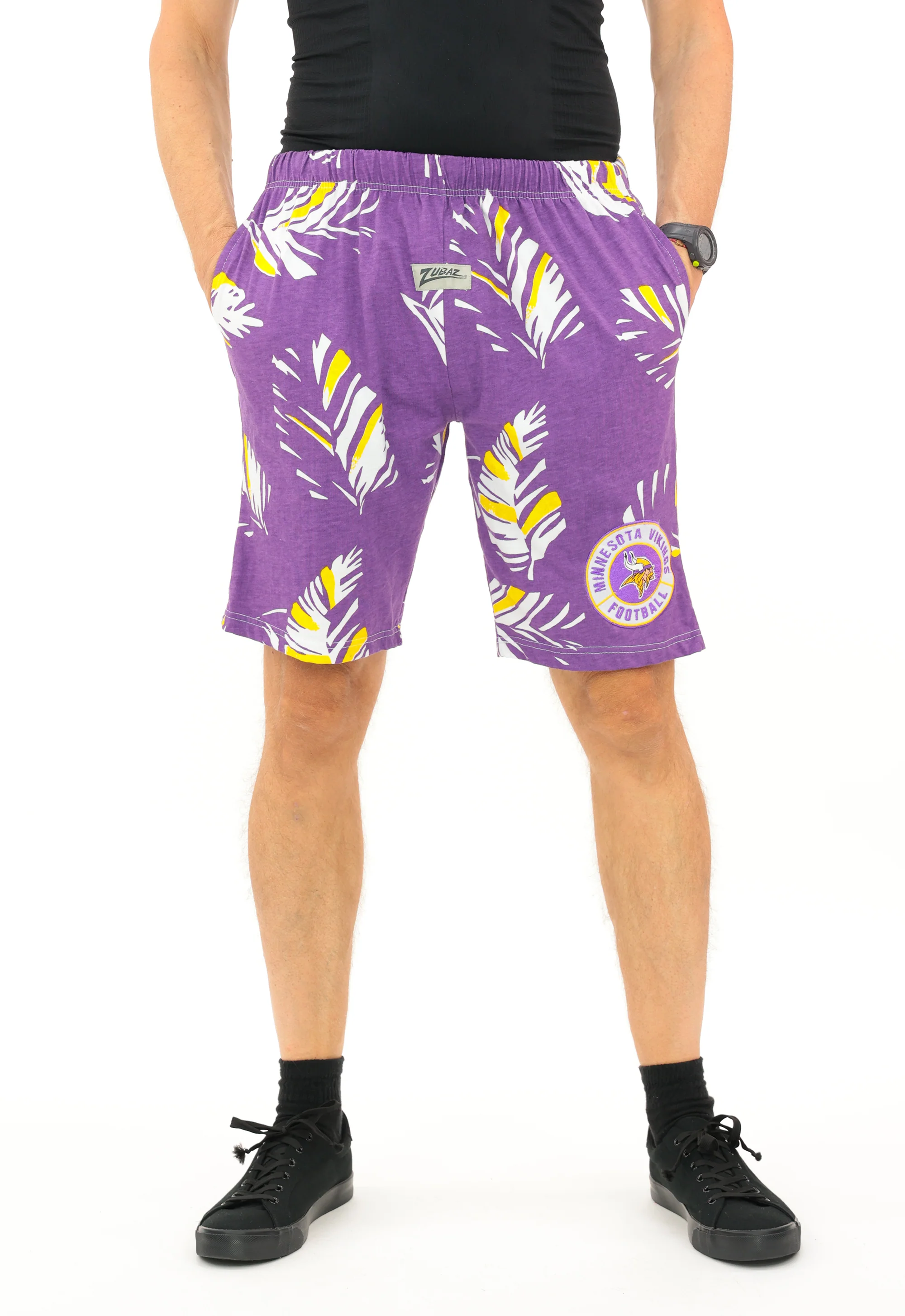 Zubaz NFL Adult Unisex Z88 Embroidered Leaf 3 Team Color Shorts, Minnesota Vikings - Image 2