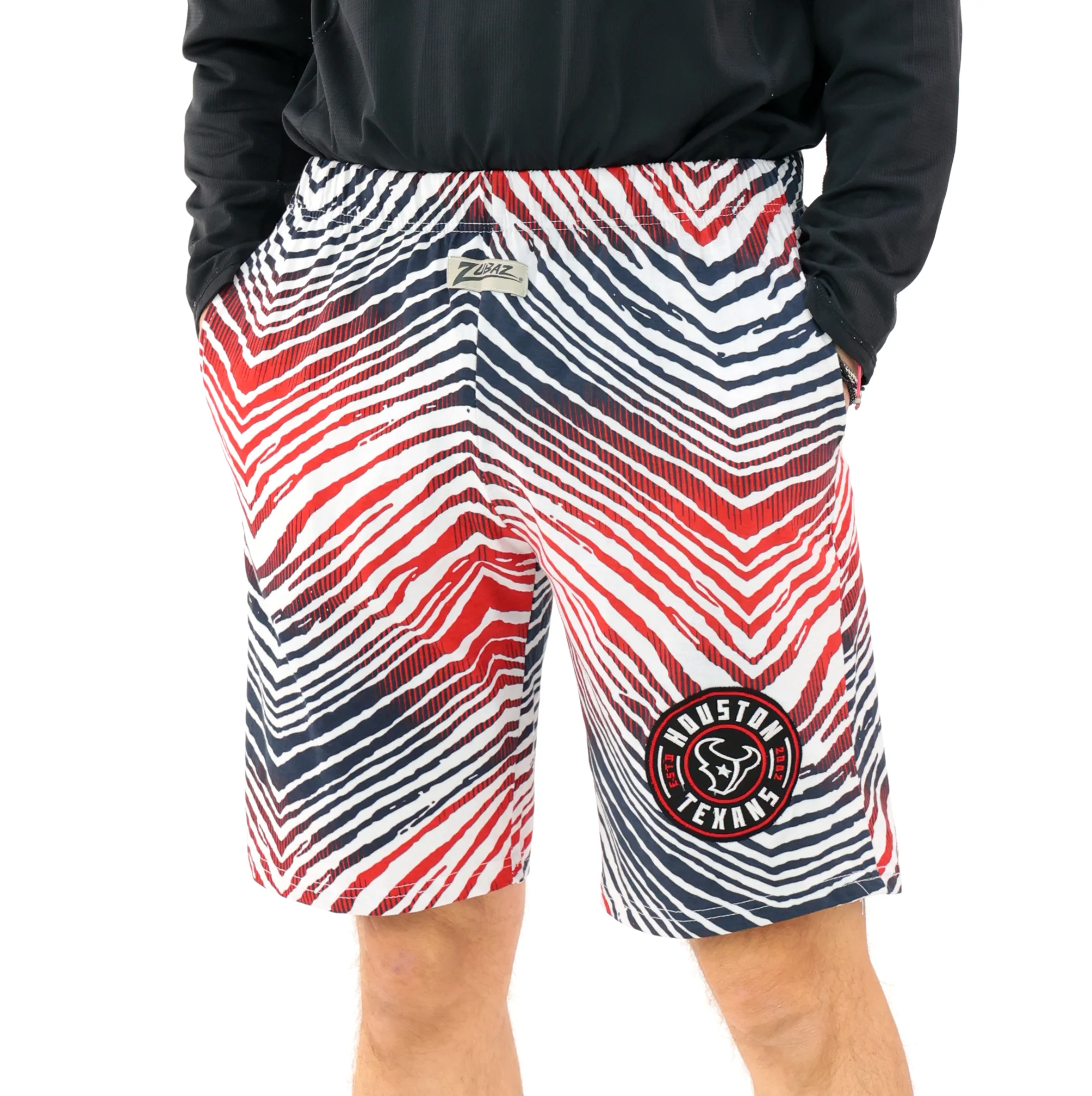 Zubaz NFL Adult Unisex Z88 Embroidered Zebra Ombre TMC Shorts, Houston Texans