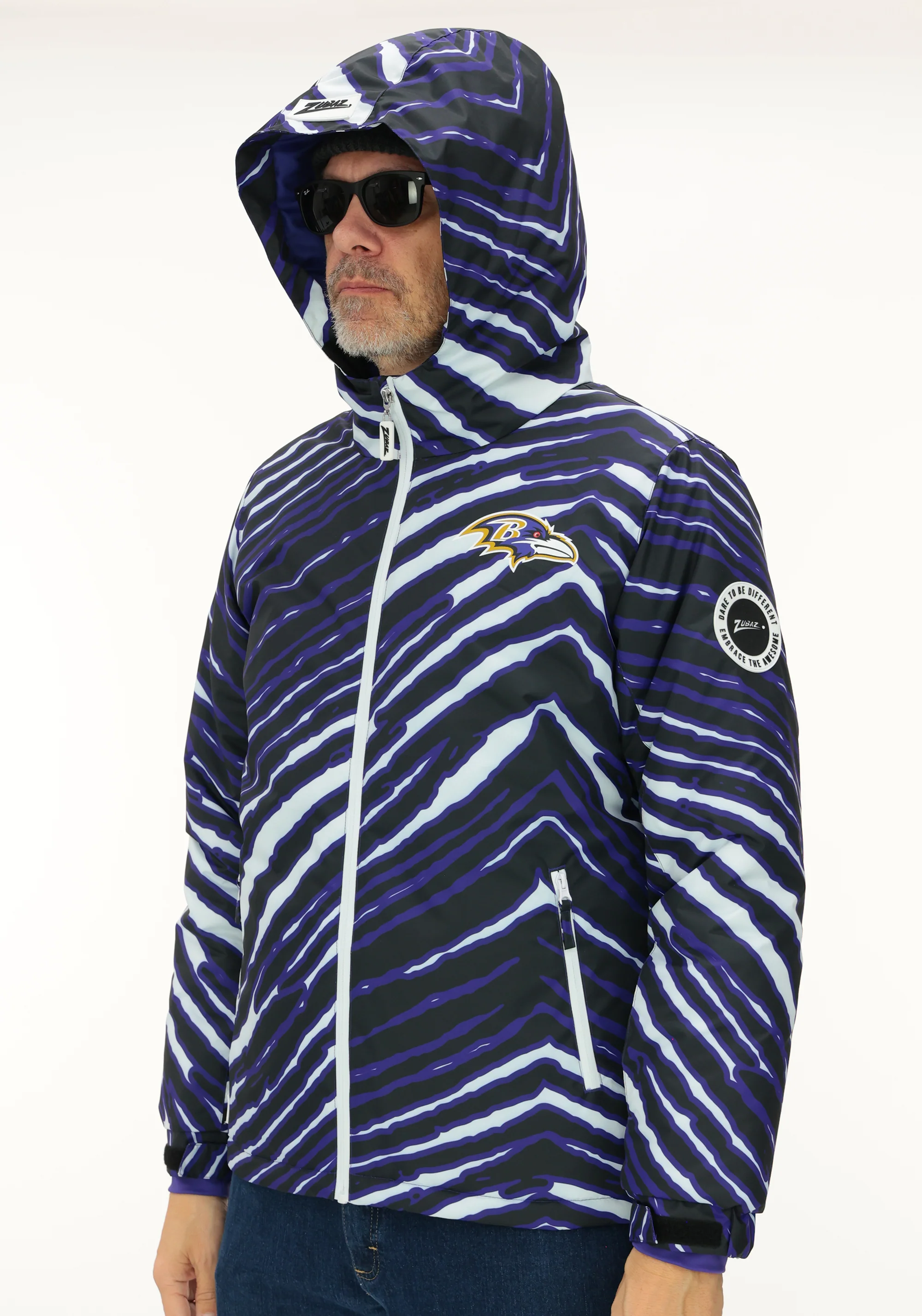 Zubaz NFL Adult Unisex Zebra Team Color Bleacher Blazer Snow Jacket, Baltimore Ravens - Image 2
