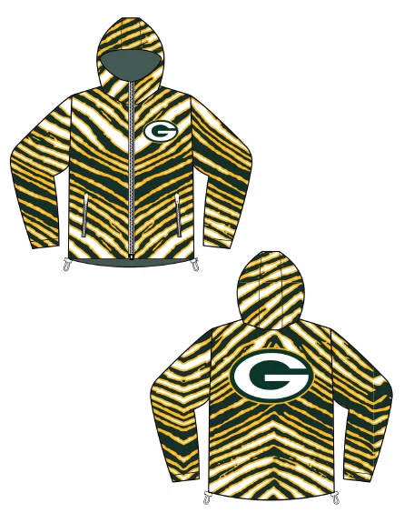 Zubaz NFL Adult Unisex Zebra Team Color Bleacher Blazer Snow Jacket, Green Bay Packers
