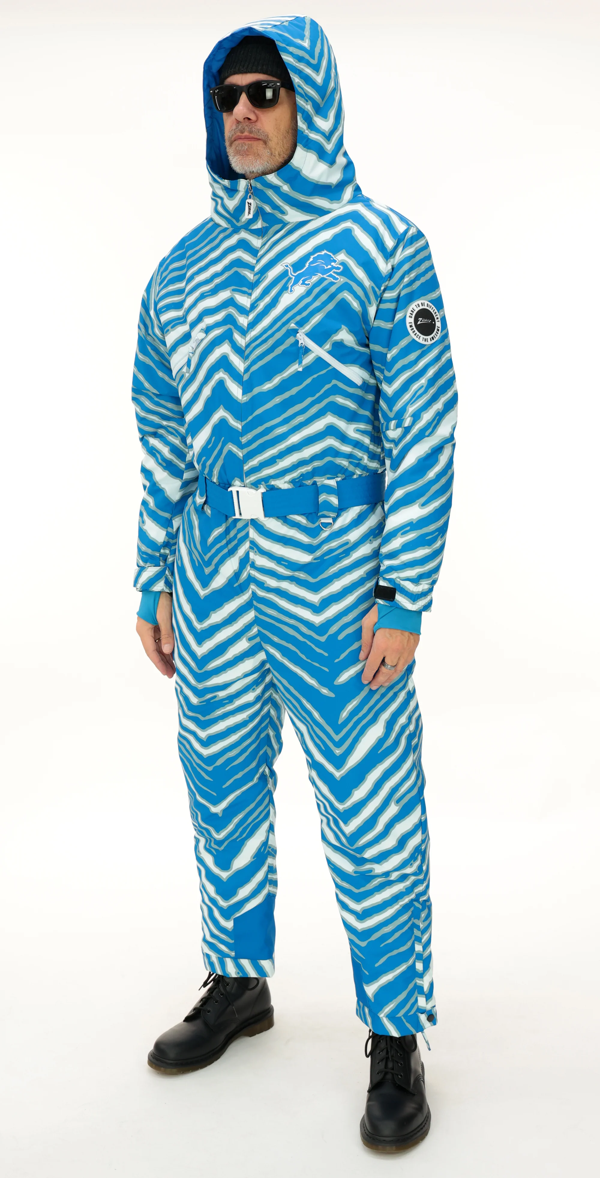 Zubaz NFL Adult Unisex Zebra Team Color Tundra Tux Snowsuit, Detroit Lions - Image 2