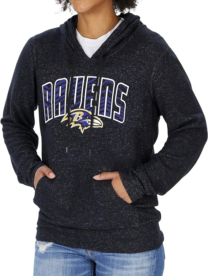 Zubaz NFL BALTIMORE RAVENS MARLED BLACK WOMENS SOFT HOOD W/ ZEBRA GRAPHIC Medium