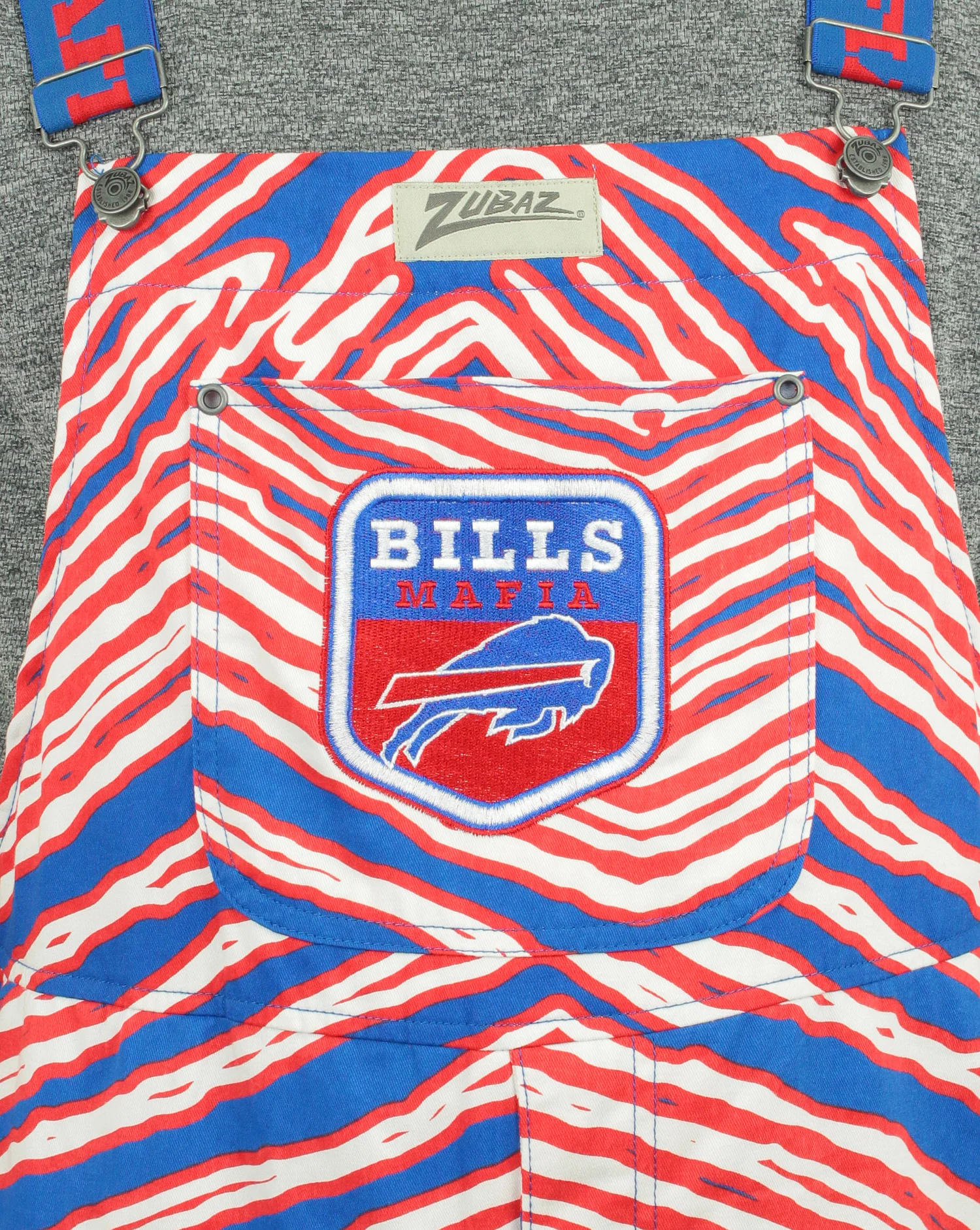 Zubaz NFL BILLS MAFIA ROYAL BLUE/RED ENLARGED ZEBRA OUTLINE BIB OVERALLS - Image 4