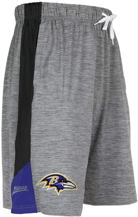 Zubaz NFL Football Men's Baltimore Ravens Tonal Gray Space Dye W/Solid Stripe Shorts
