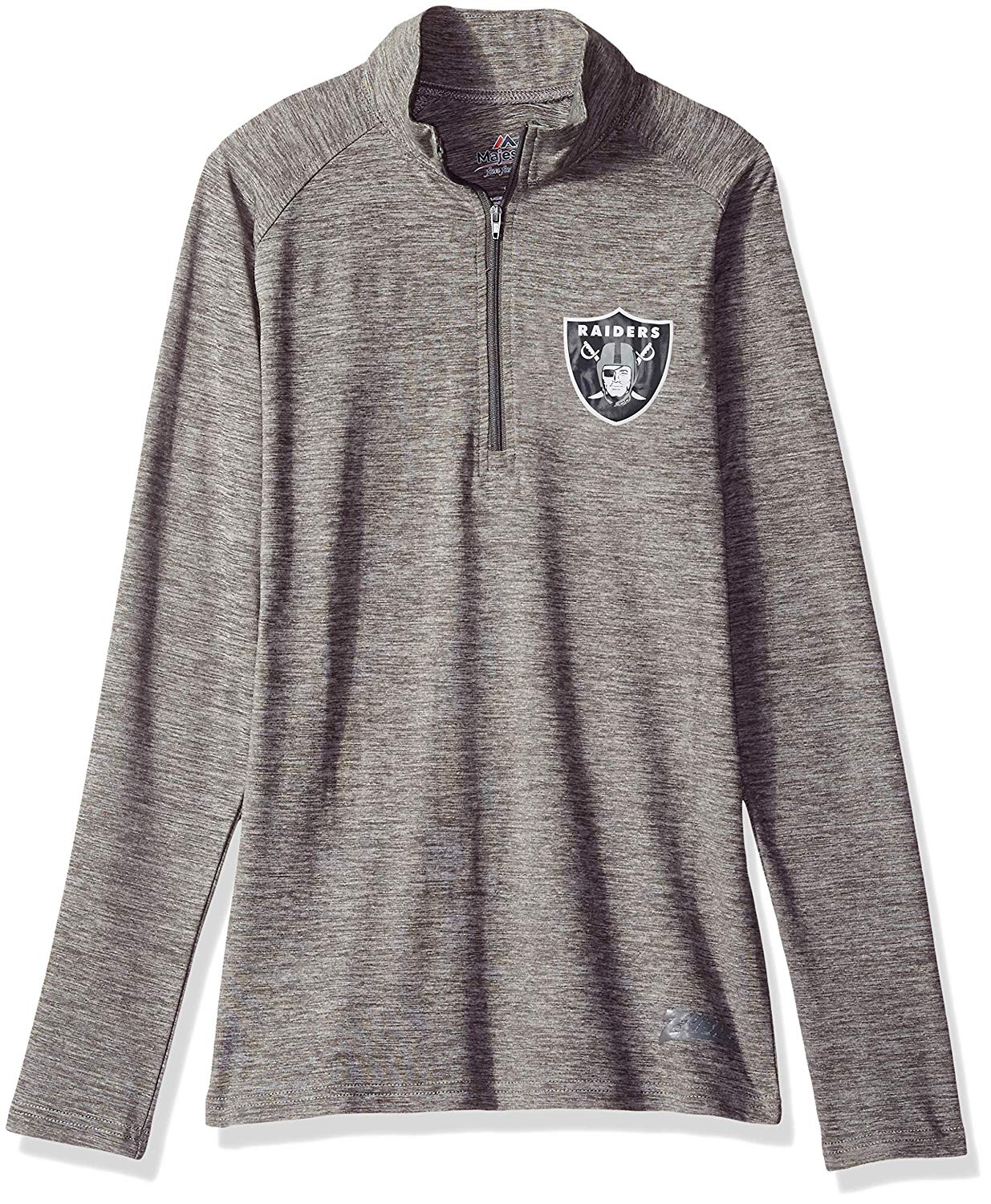 Zubaz NFL Football Women's Oakland Raiders Tonal Gray Quarter Zip Sweatshirt - Image 5